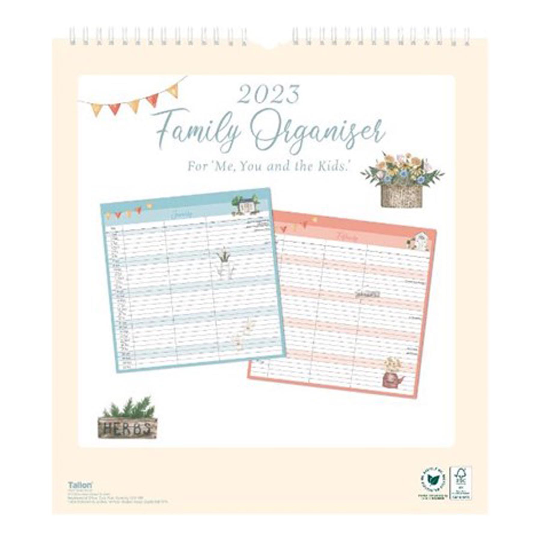 2023 Family Organiser Calendar with Note Board and Pen - Garden