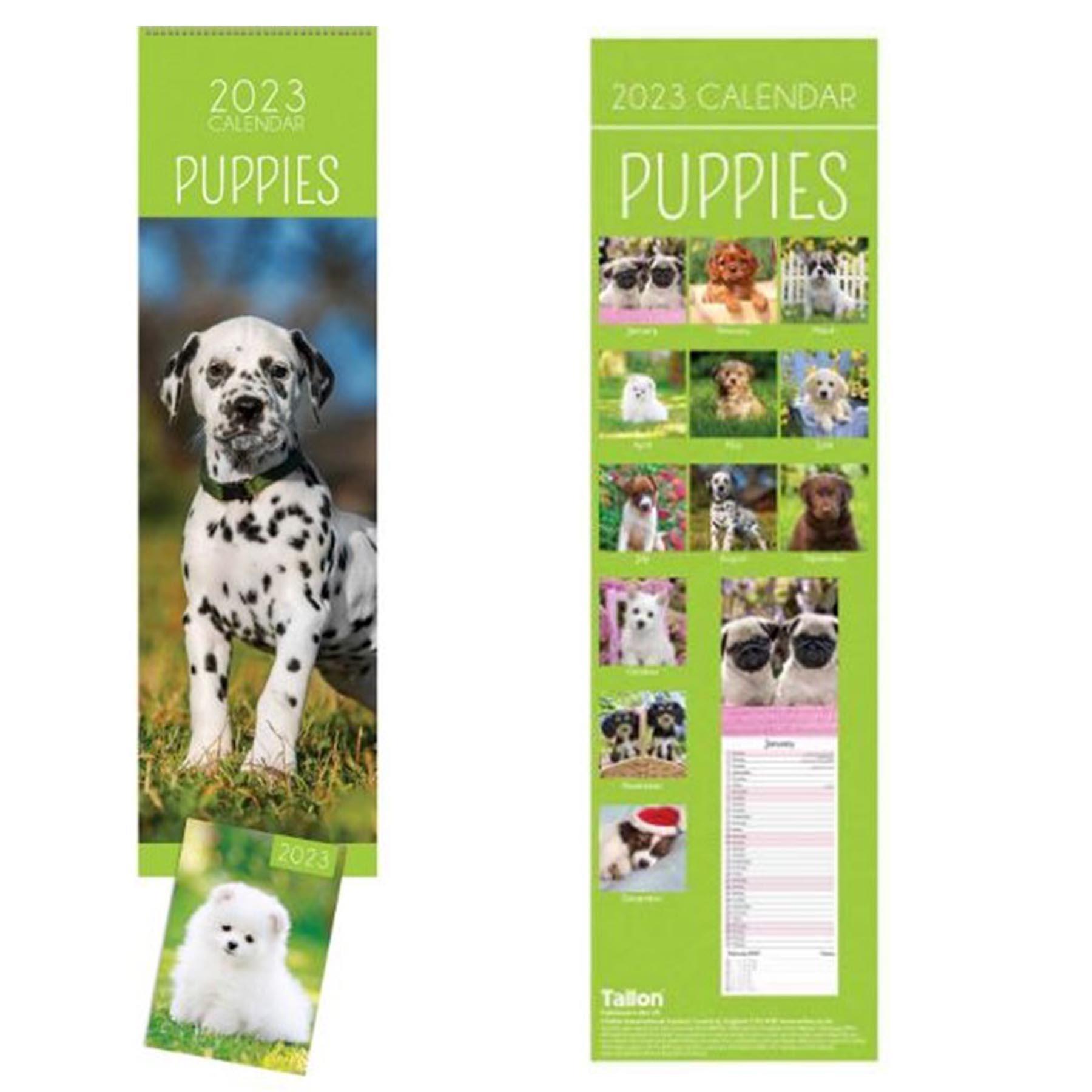 2023 Slimline Wall Calendar Month to View and Matching Diary - Puppies