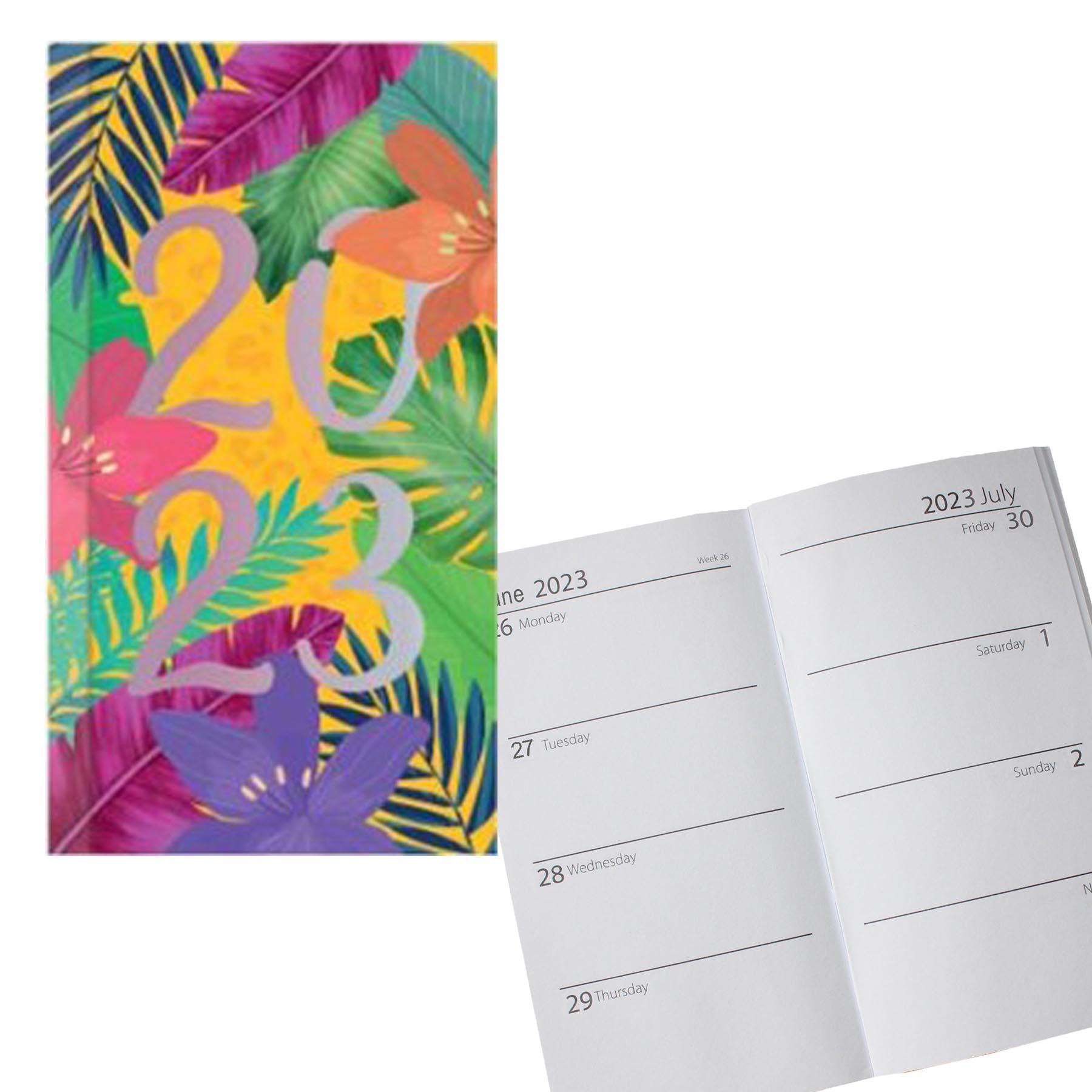 2023 Slimline Diary Padded PU Cover Week to View - Flowers / Leaves