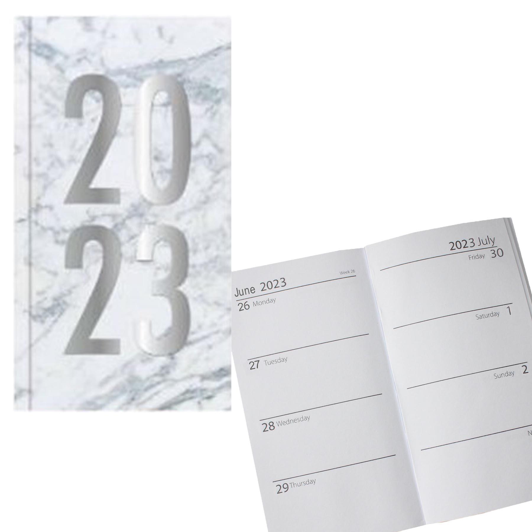 2023 Slimline Hardback Week To View Diary 0320 - Marble