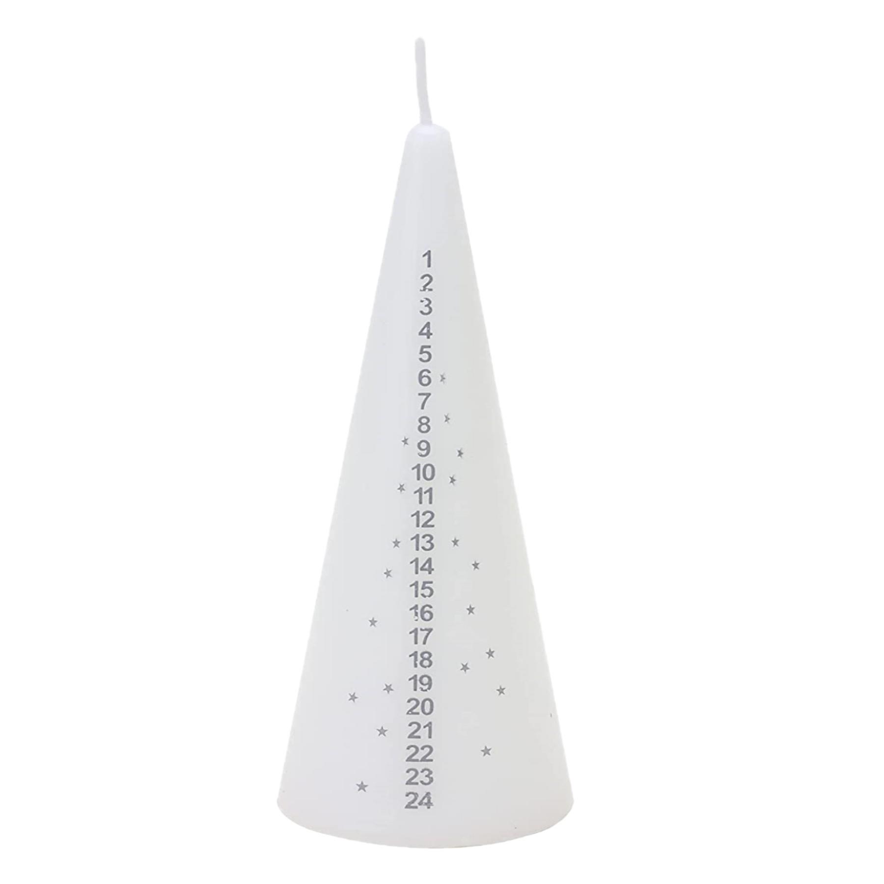 15cm Cone Christmas Advent Countdown Candle - White