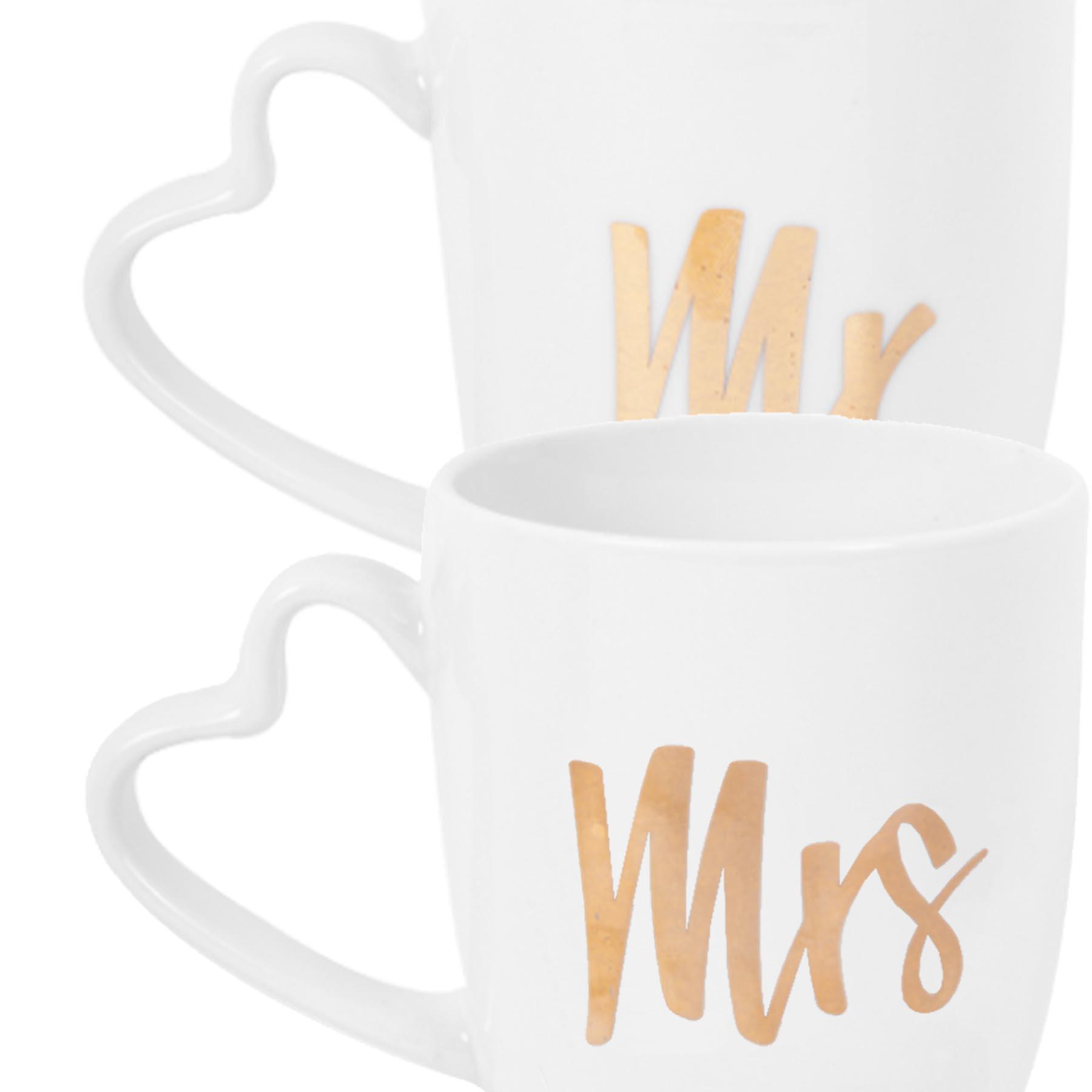 Perfect Day Wedding Mug Set White with Gold Mr and Mrs Text
