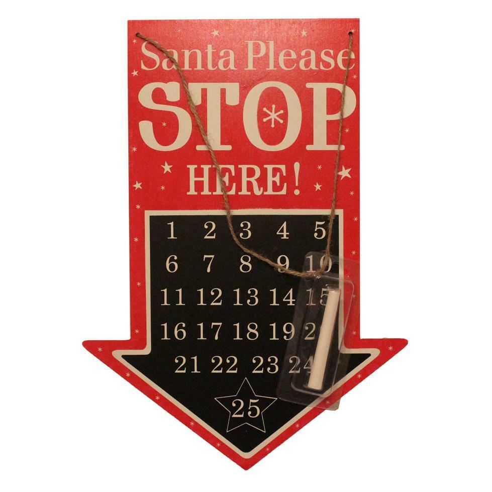 Christmas Blackboard Days until Countdown Plaque - Santa Stop Here Arrow