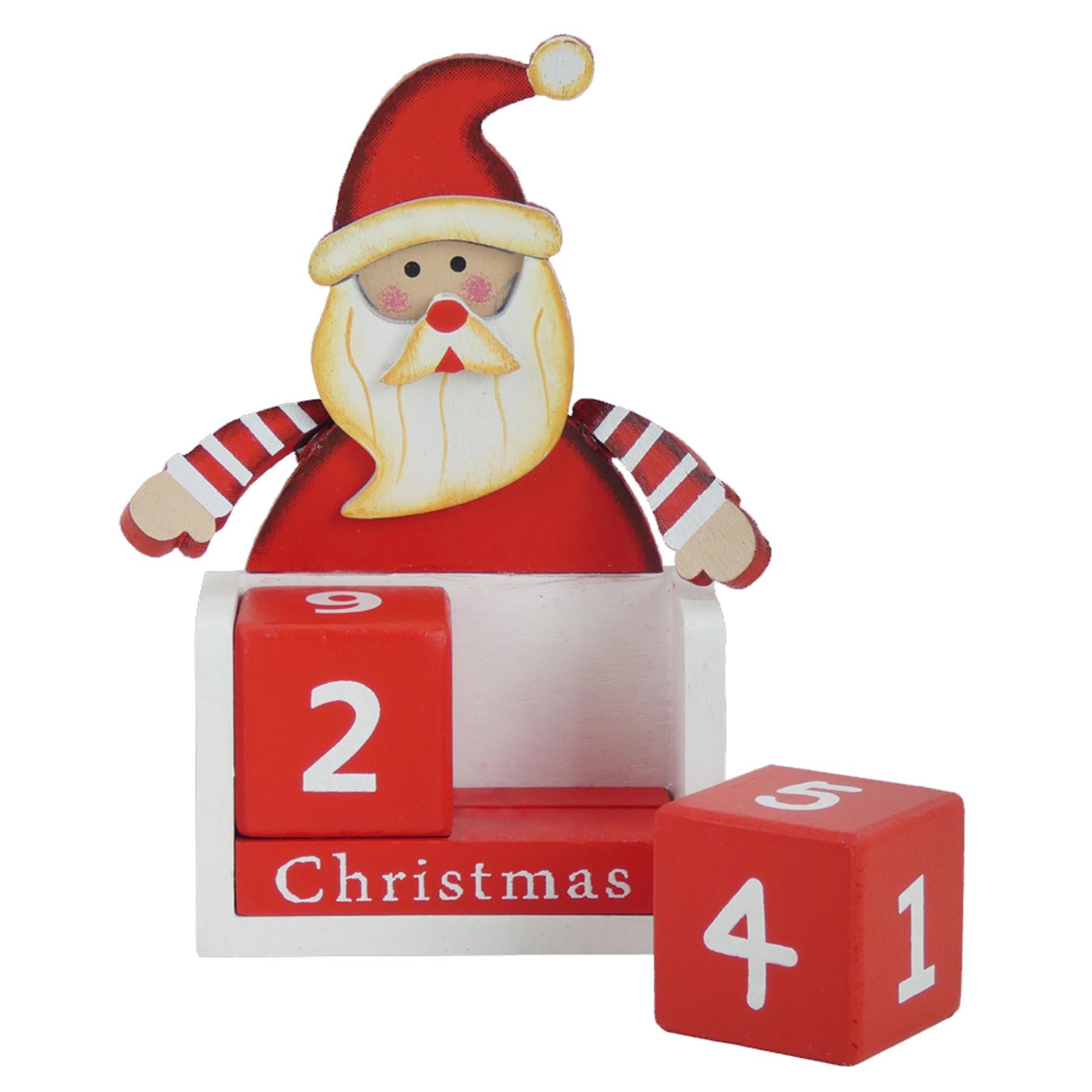 Christmas Perpetual Calendar in Red and White Wooden Santa Design