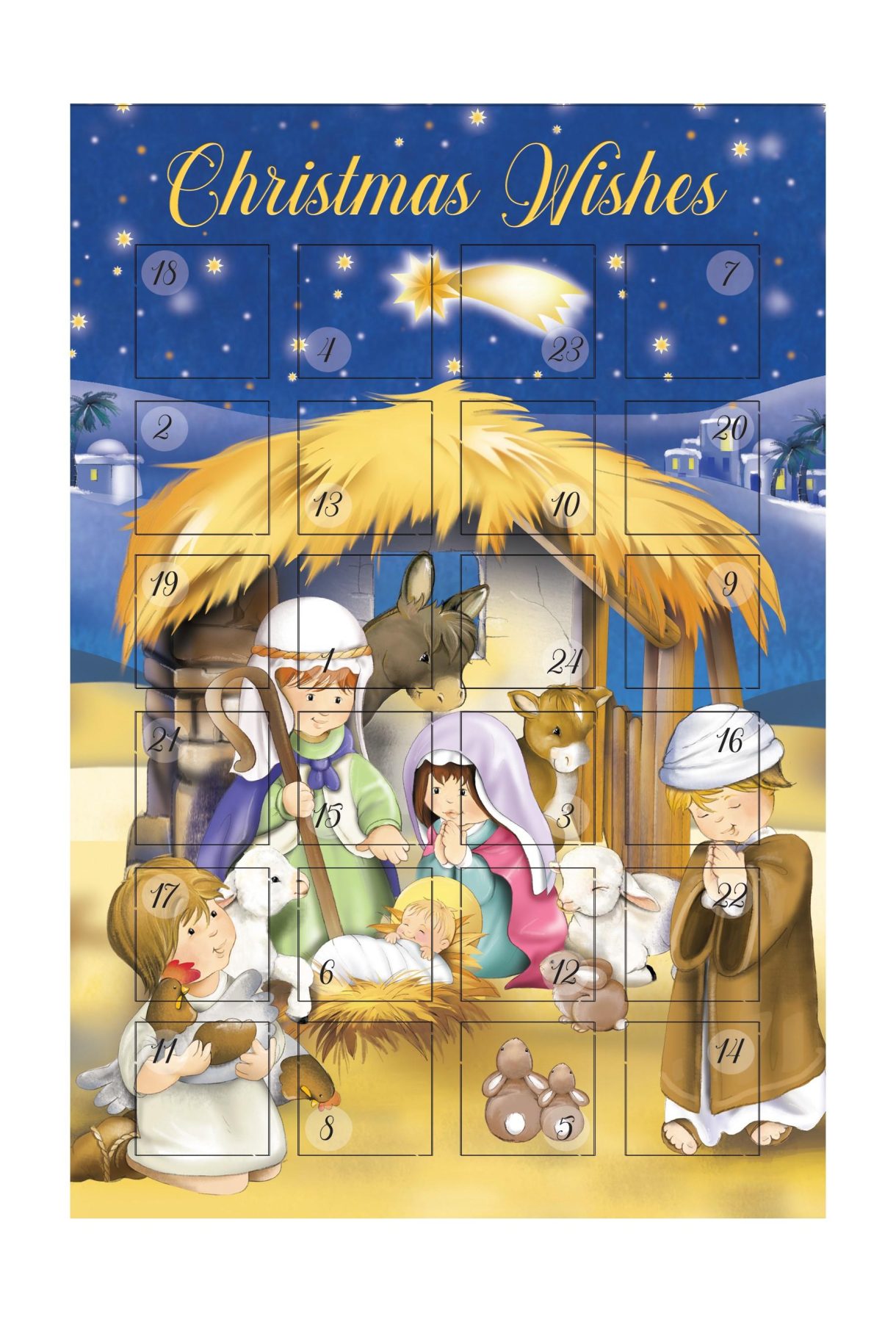 Christmas Wishes Countdown Advent Calendar - Nativity 13cm x 19cm - Fun 95003