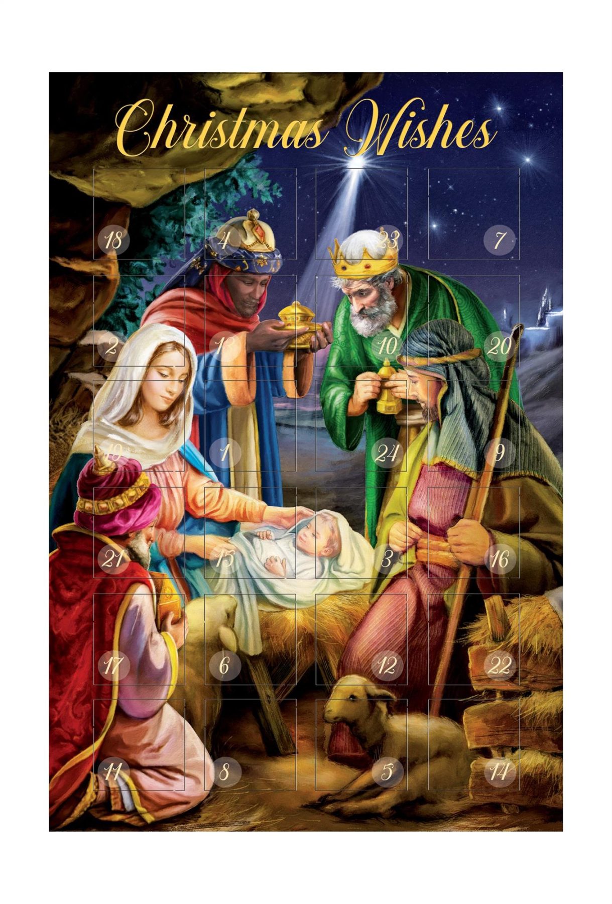 Christmas Wishes Countdown Advent Calendar - Nativity 13cm x 19cm - Traditional 95004