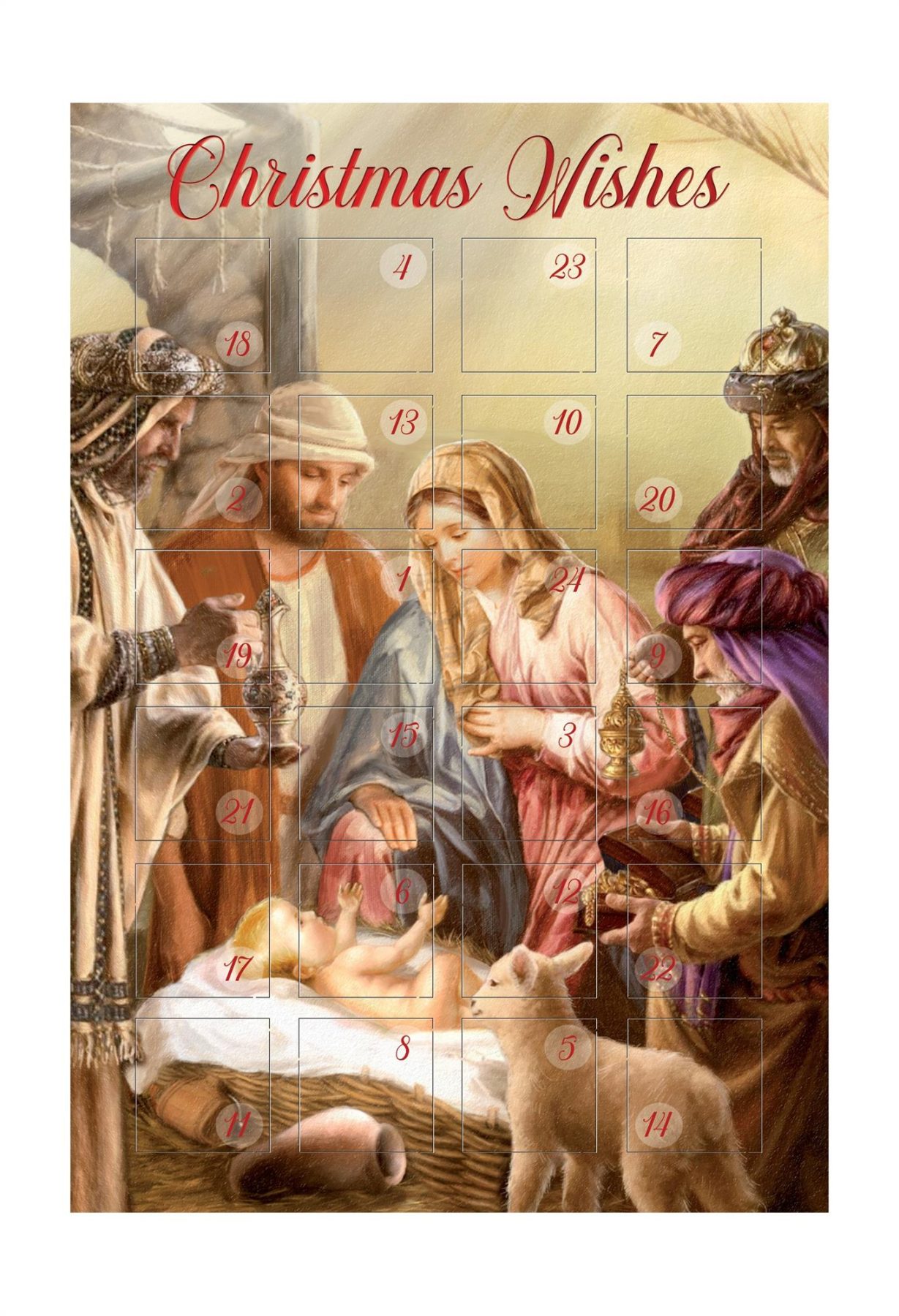 Christmas Wishes Countdown Advent Calendar - Nativity 13cm x 19cm - Traditional 95006