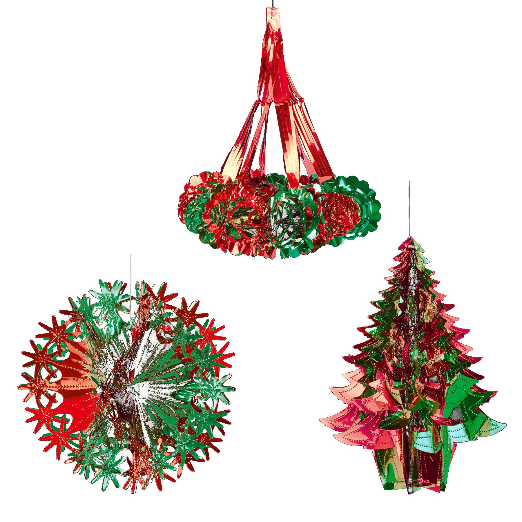 Green / Red Christmas 2 Tone Foil Ceiling Decorations -  - Tree Ball Chandelier Set