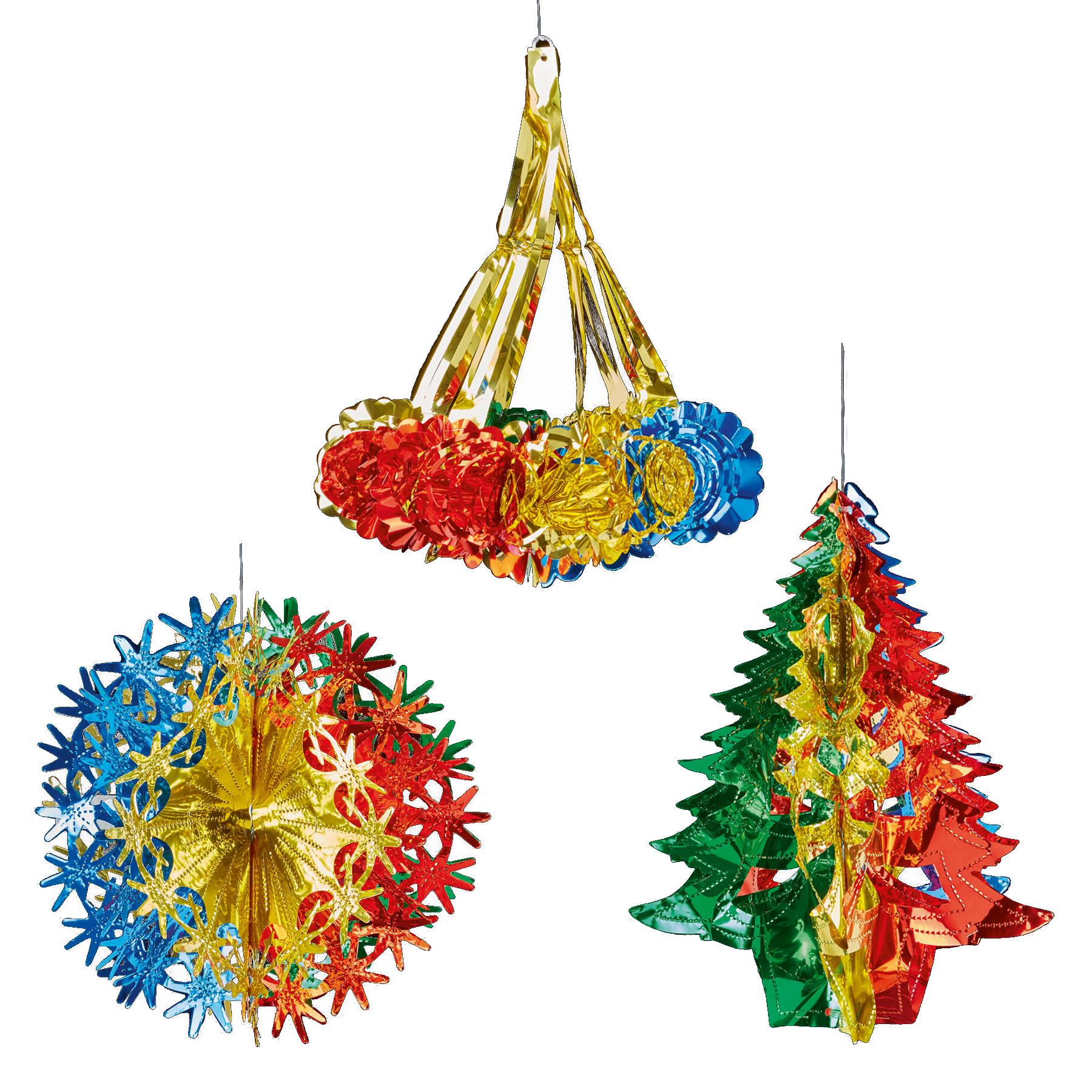 Multi Colour Christmas 2 Tone Foil Ceiling Decorations - Tree Ball Chandelier Set