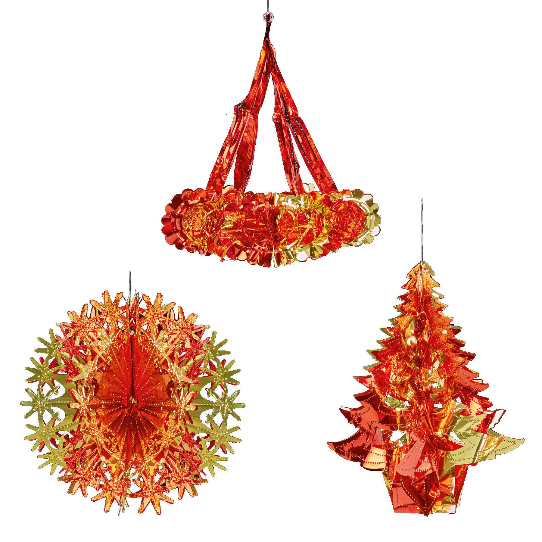 Red / Gold Christmas 2 Tone Foil Ceiling Decorations - Tree Ball Chandelier Set