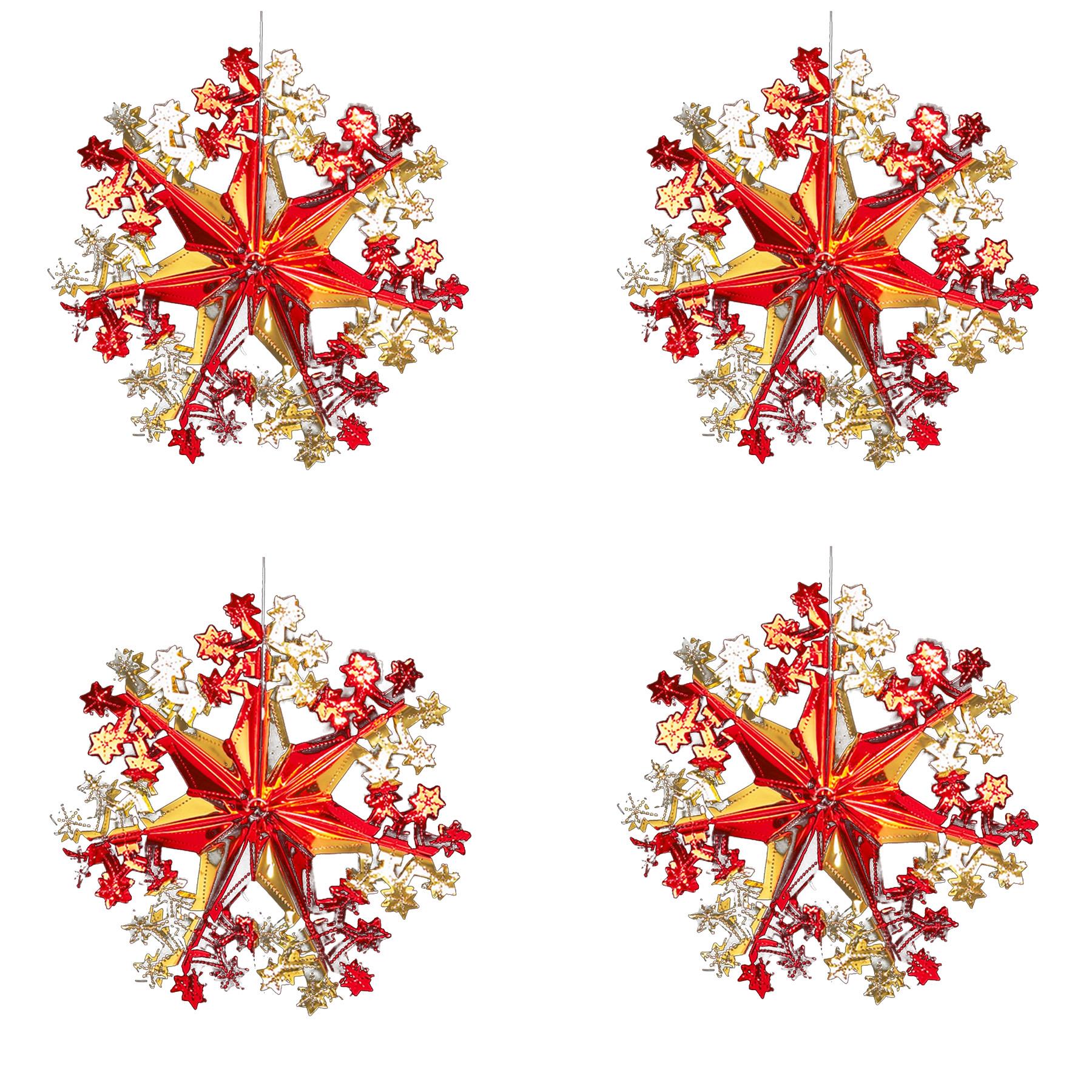 Red / Gold Christmas 2 Tone Foil Ceiling Decorations - Set 4 40cm Star Snowflakes