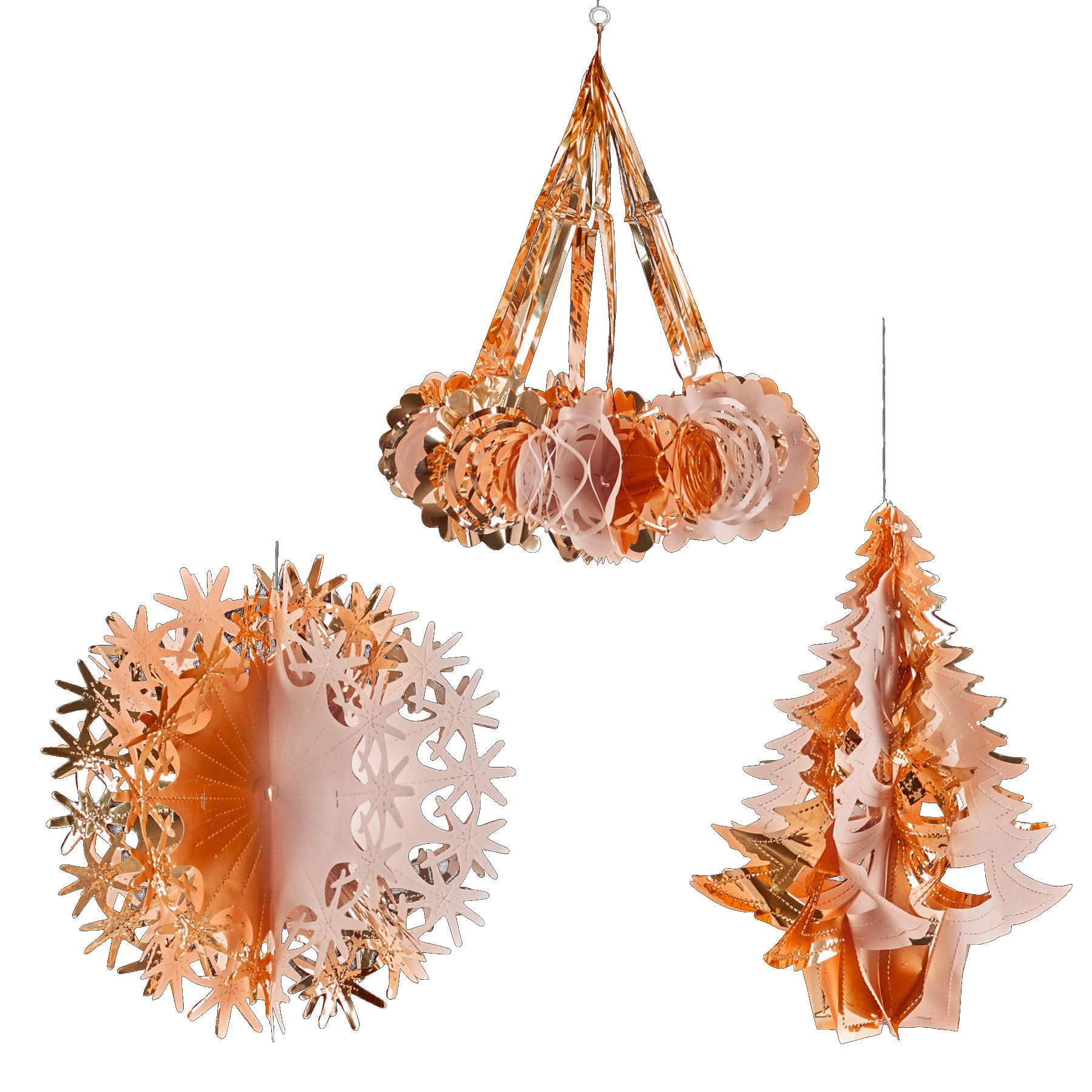 Rose Gold Christmas Foil Ceiling Decorations - Tree Ball Chandelier Set