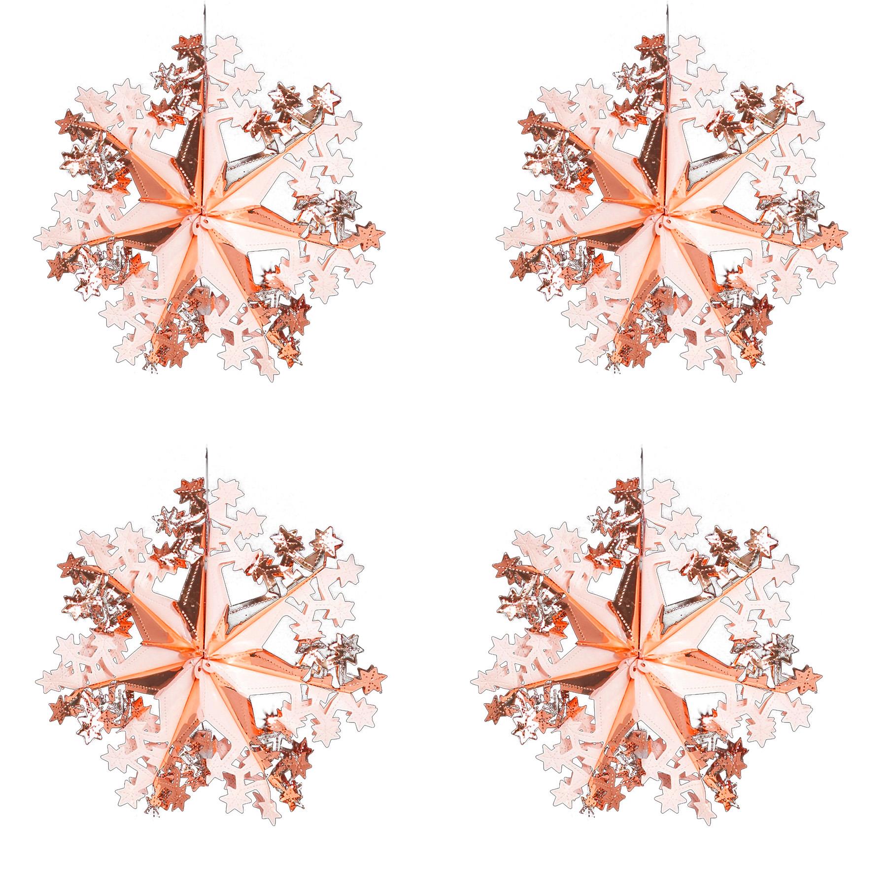 Rose Gold Christmas Foil Ceiling Decorations - Set 4 40cm Star Snowflakes