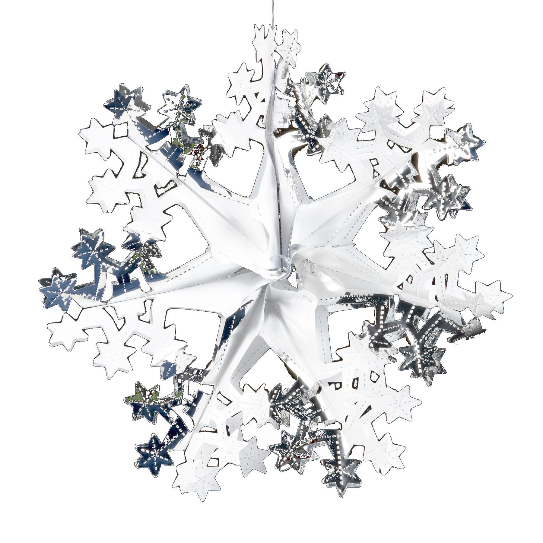 Silver / White Christmas 2 Tone Foil Ceiling Decorations - 40cm Star Snowflake