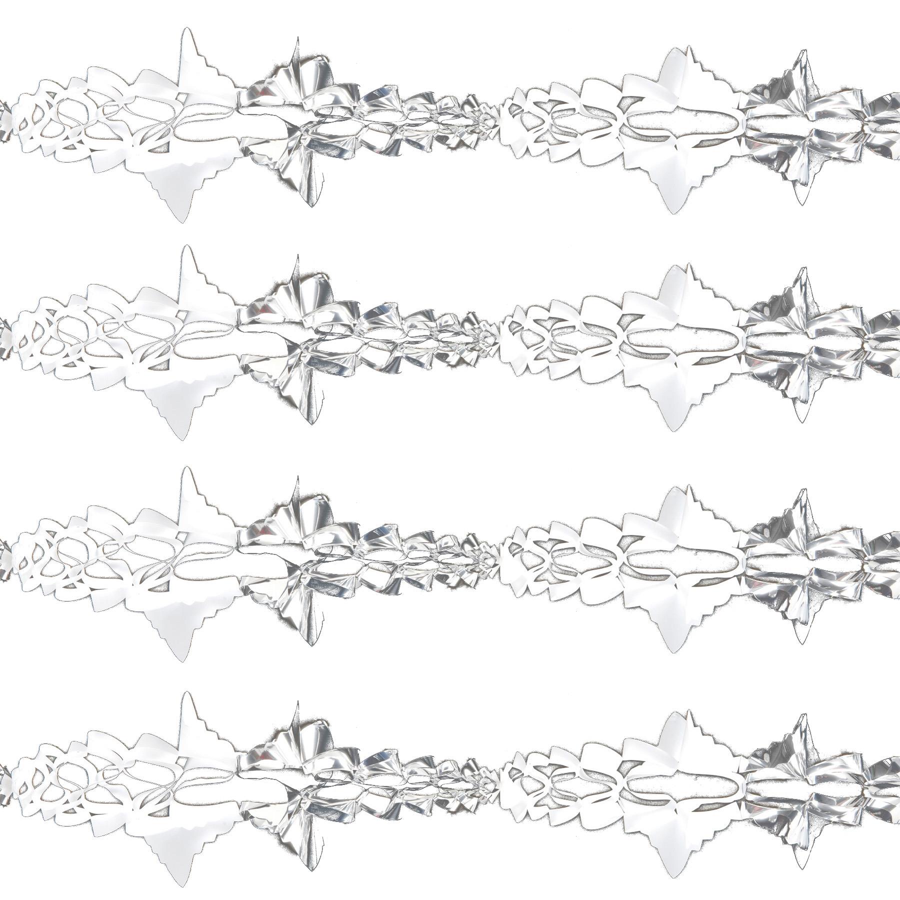 Silver / White Christmas 2 Tone Foil Ceiling Decorations - Set 4 15cm x 2.7M Garlands