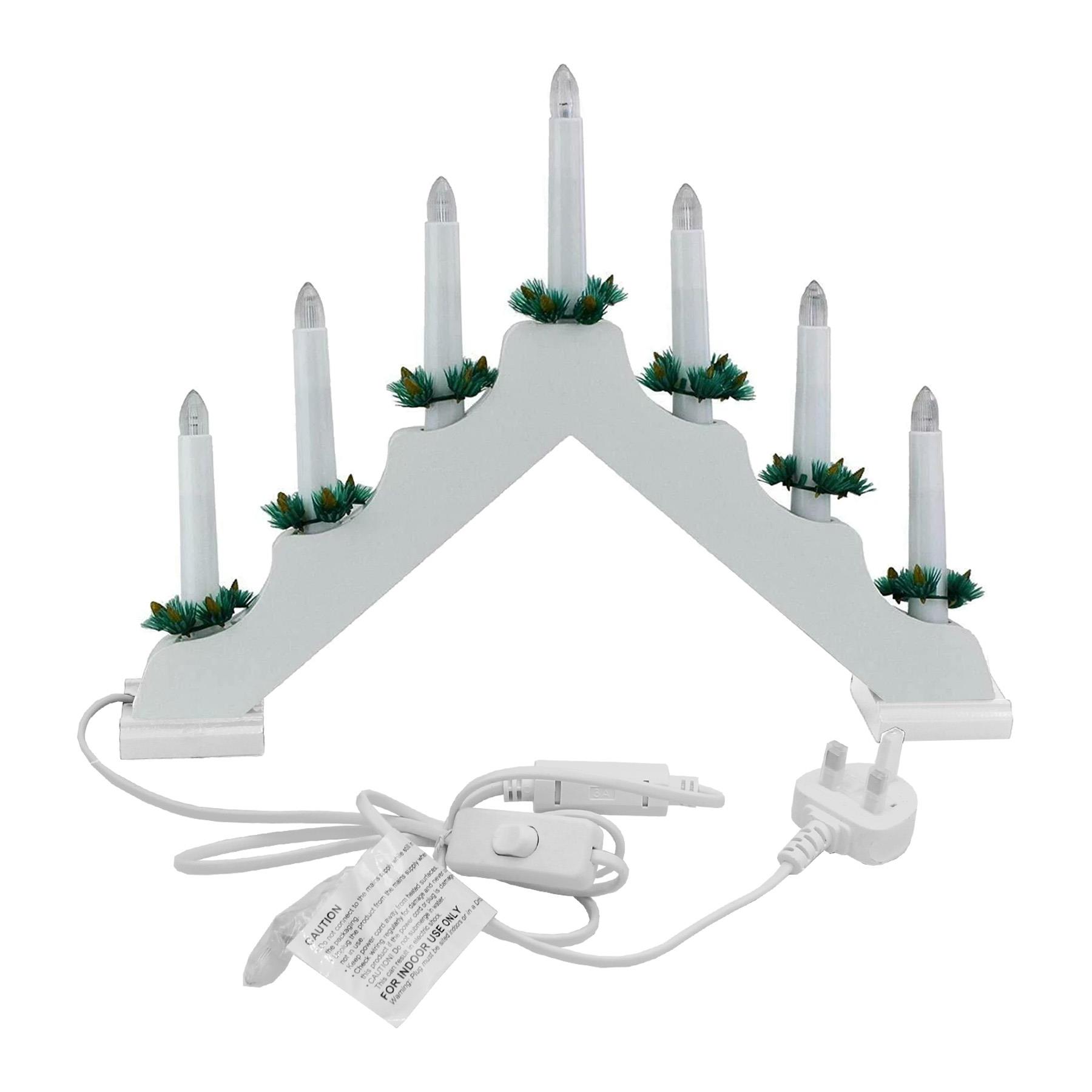Christmas Decoration Wooden 40cm Mains Operated LED 7 Light Candlebridge - White