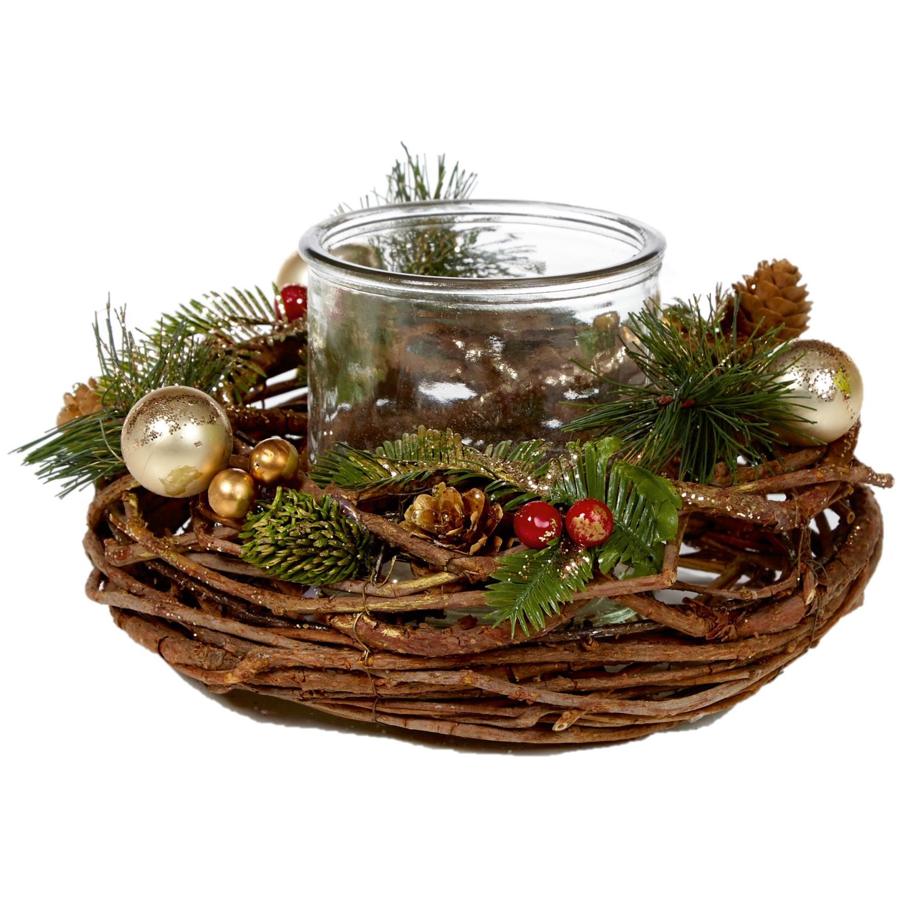 Christmas Table Centrepiece Decoration 22cm Twig and Glass Jar Candle Holder - Natural