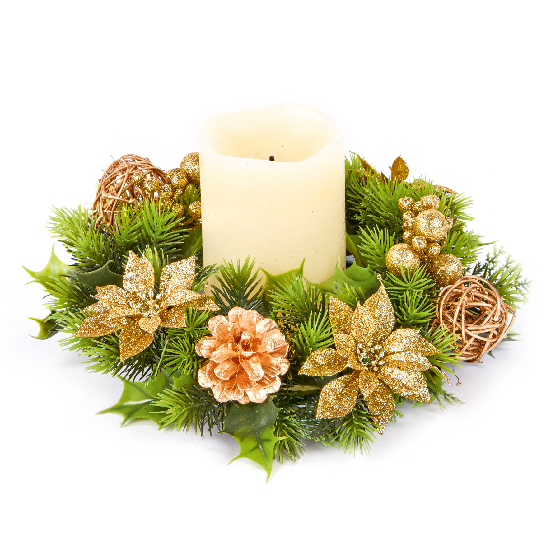 Christmas Table Centrepiece Decoration 30cm Candle Wreath - Gold Poinsettia