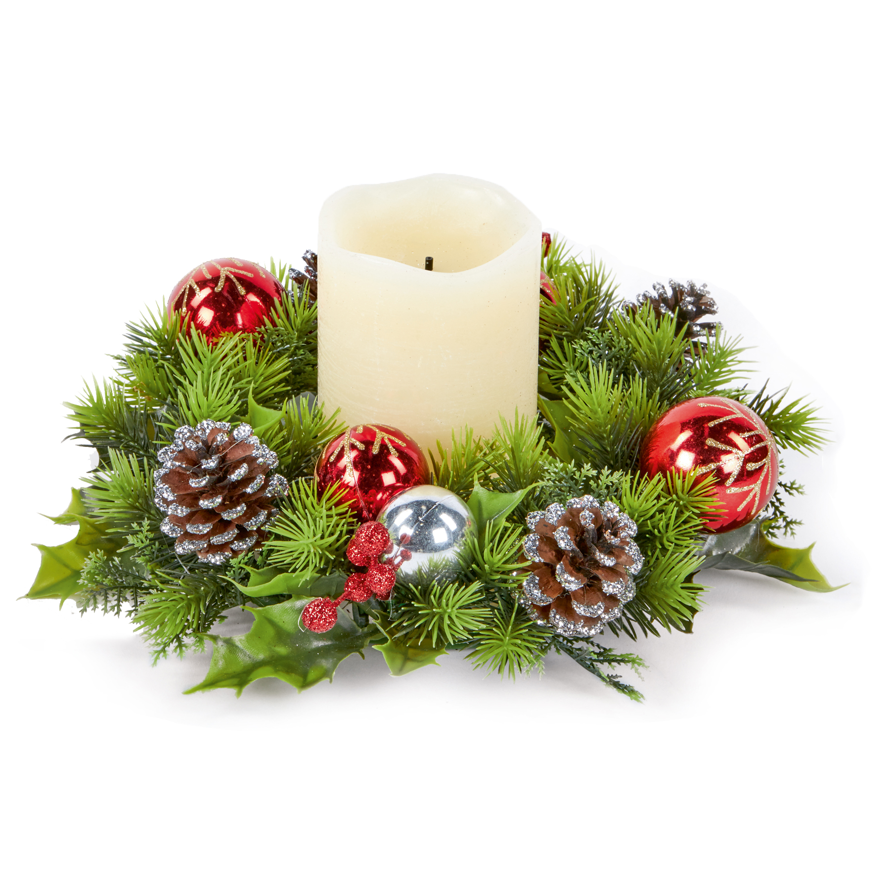 Christmas Table Centrepiece Decoration 30cm Candle Wreath - Red Bauble