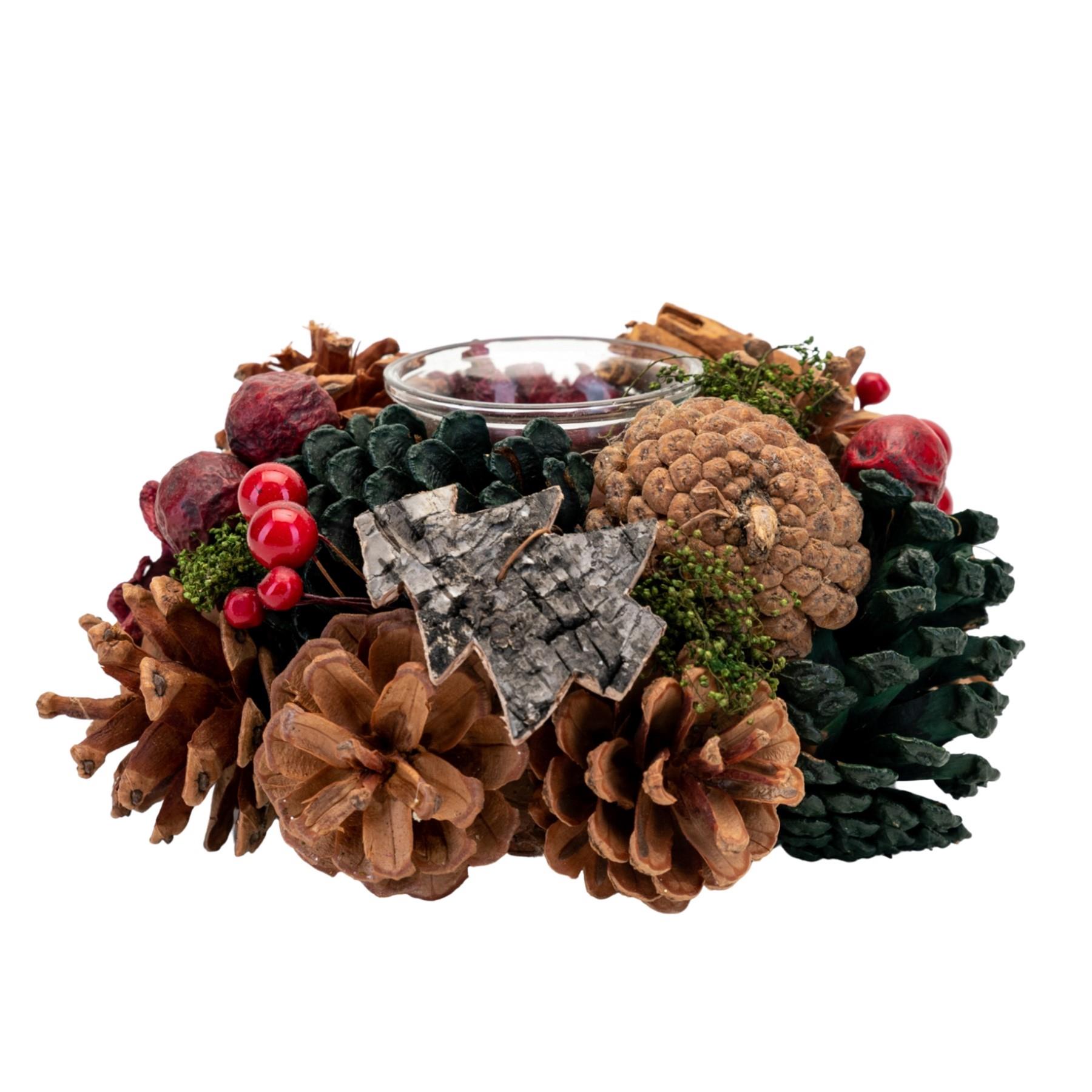 Christmas Table Centrepiece Pine Cone Candle Holder - 1 Glass Jar
