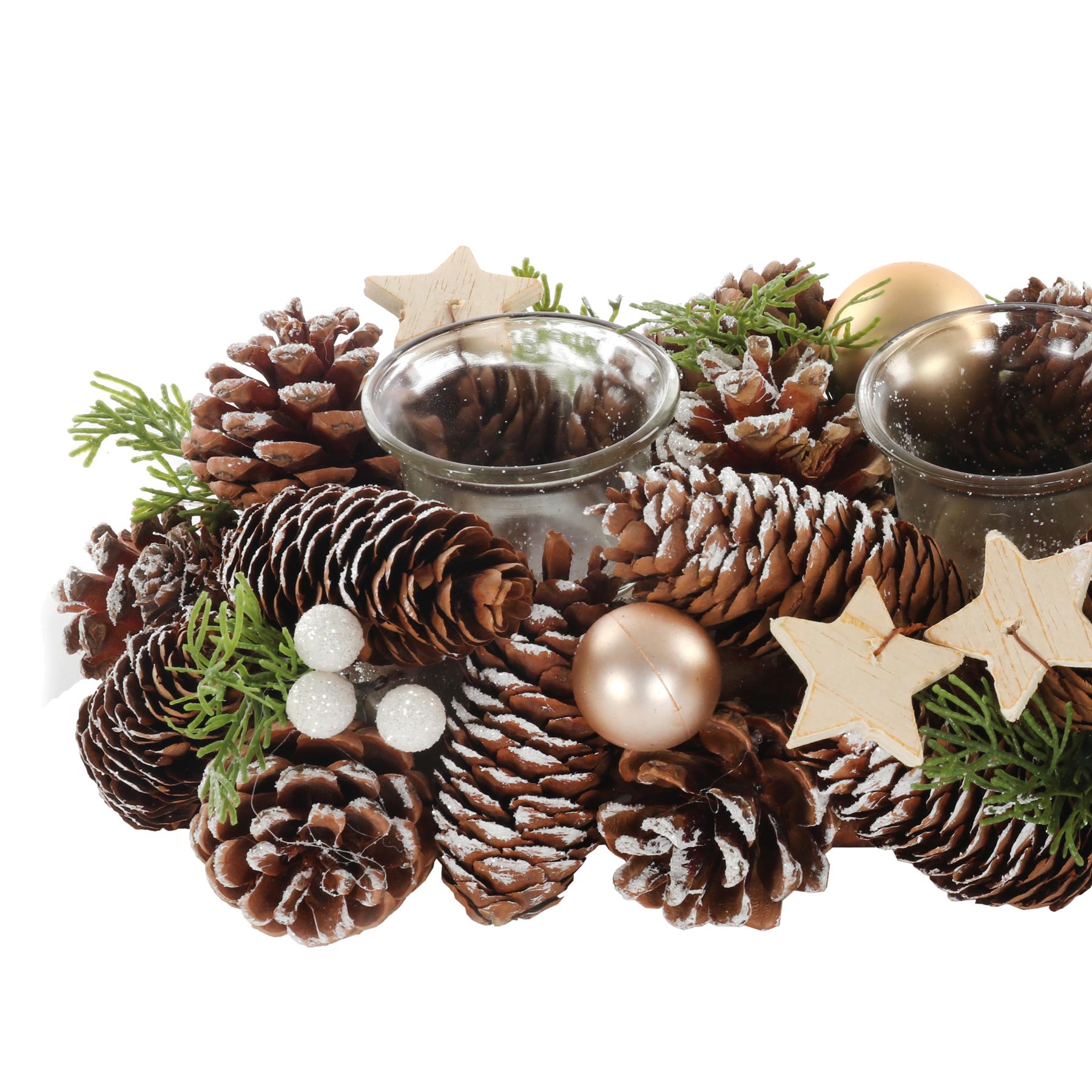 Christmas Table Centrepiece Pine Cone Dressed 3 Glass Jar Candle Holder