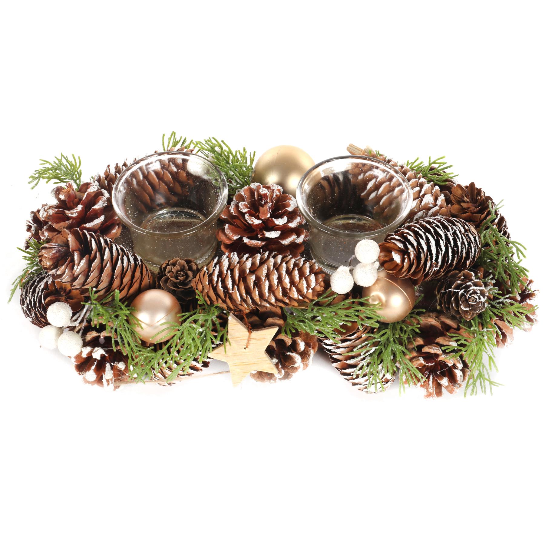 Christmas Table Centrepiece Pine Cone Dressed 2 Glass Jar Candle Holder