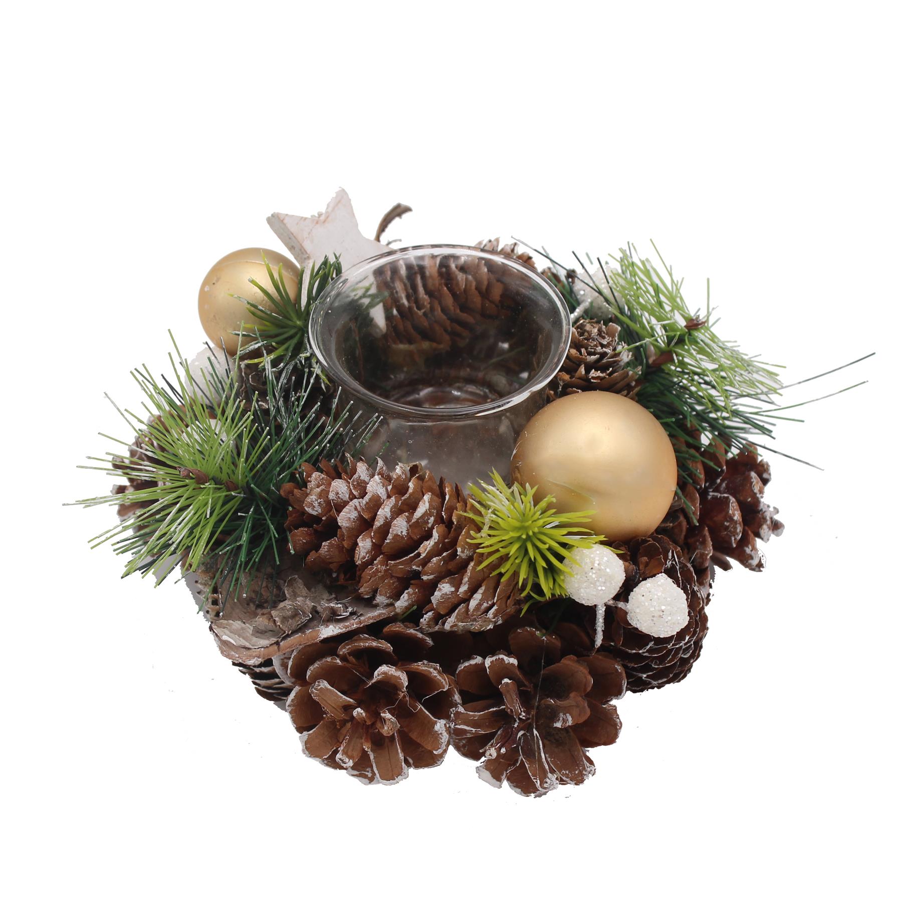 Christmas Table Centrepiece Pine Cone Dressed 1 Glass Jar Candle Holder