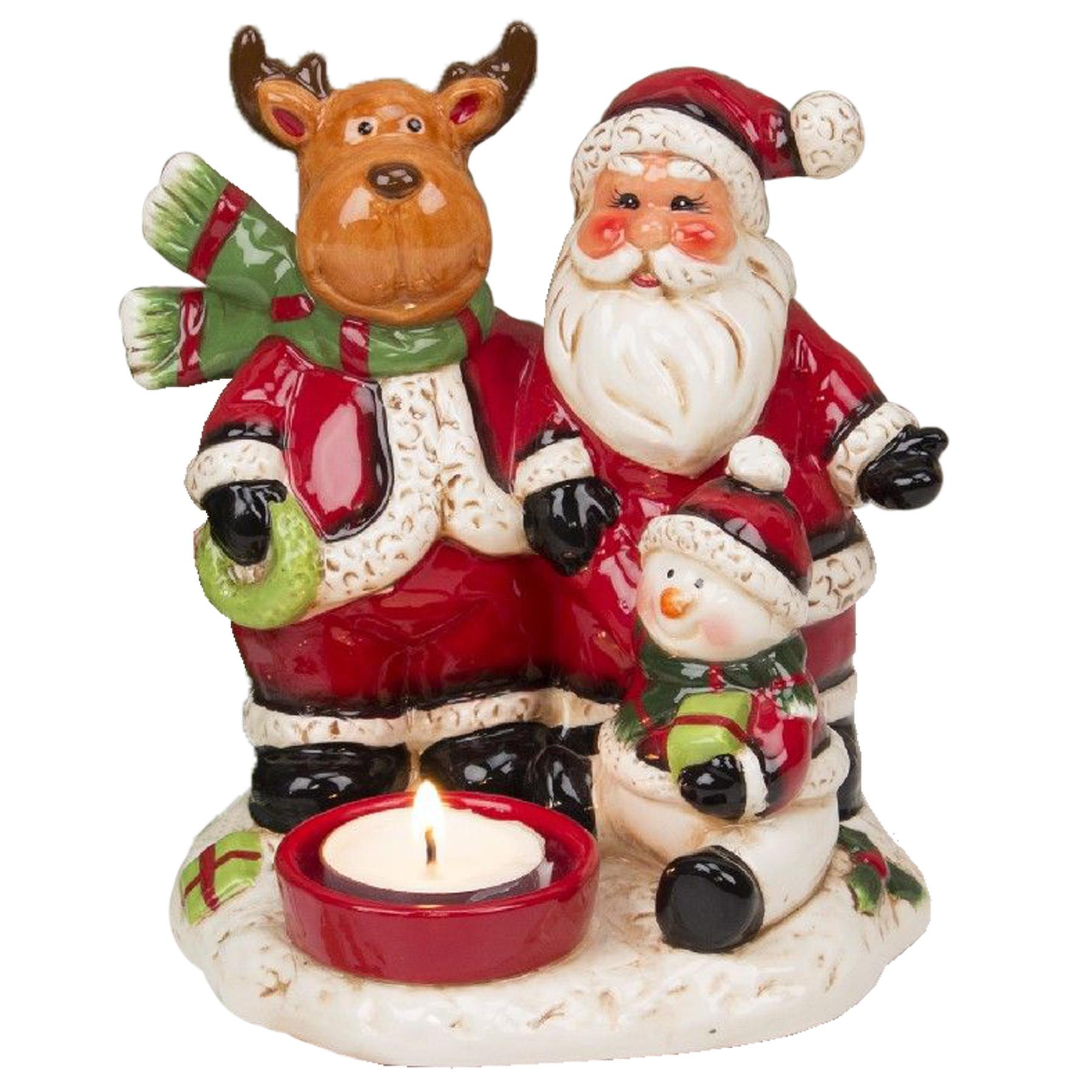 Christmas Tea Light Candle Holder with Santa, Snowman and Reindeer
