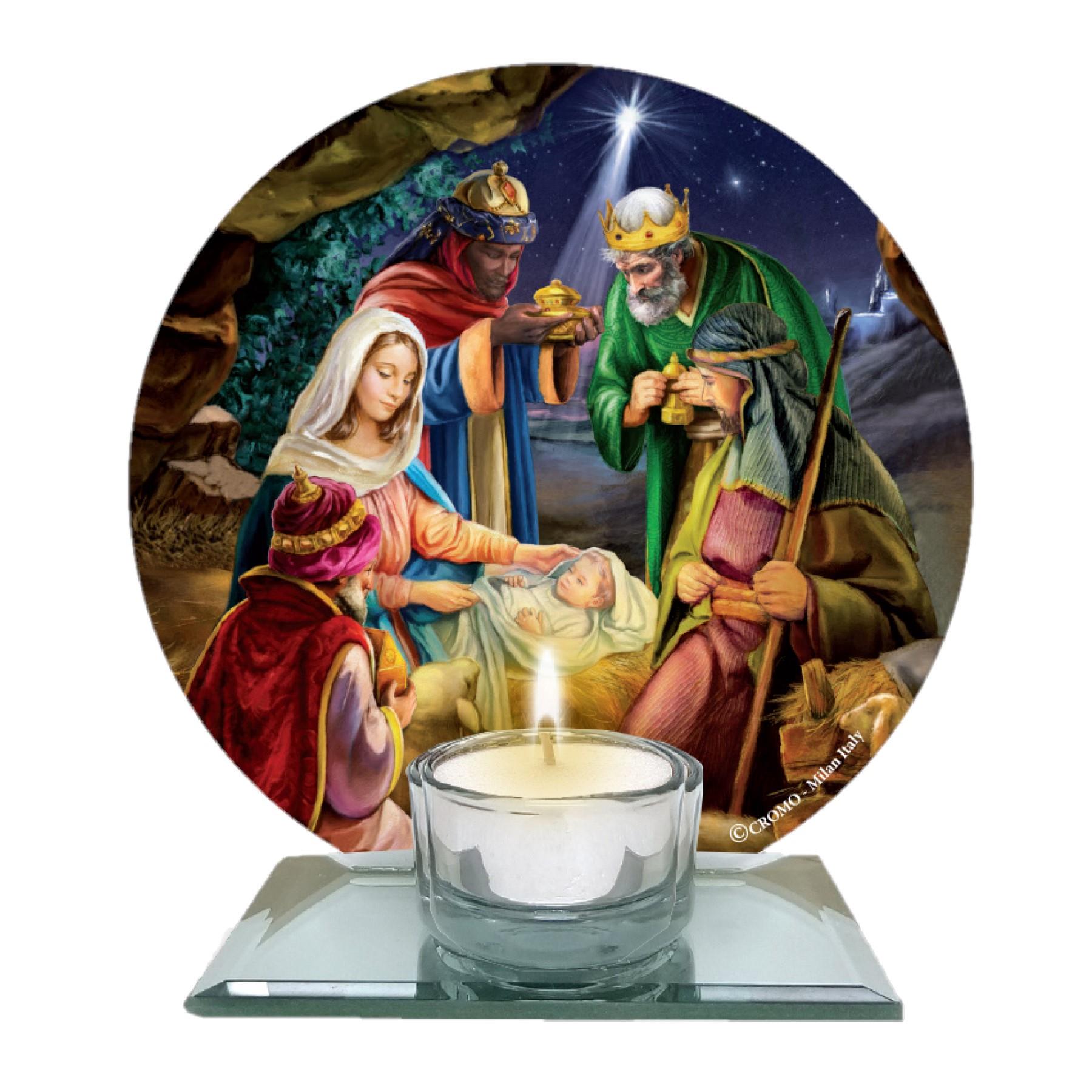Glass Nativity Christmas Tea Light Candle Holder - Design A