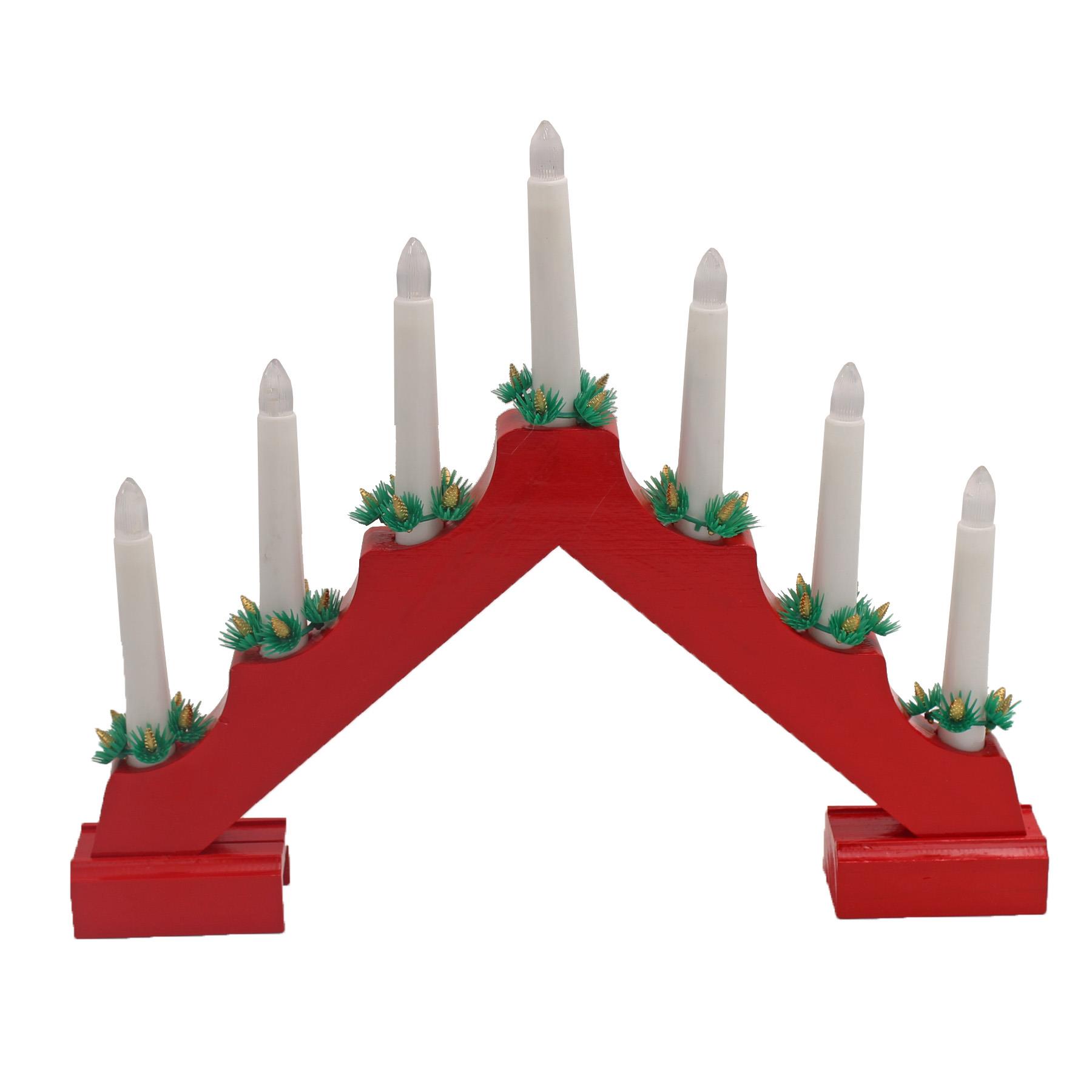 Christmas Decoration Wooden 41cm Battery LED 7 Light Candlebridge - Red