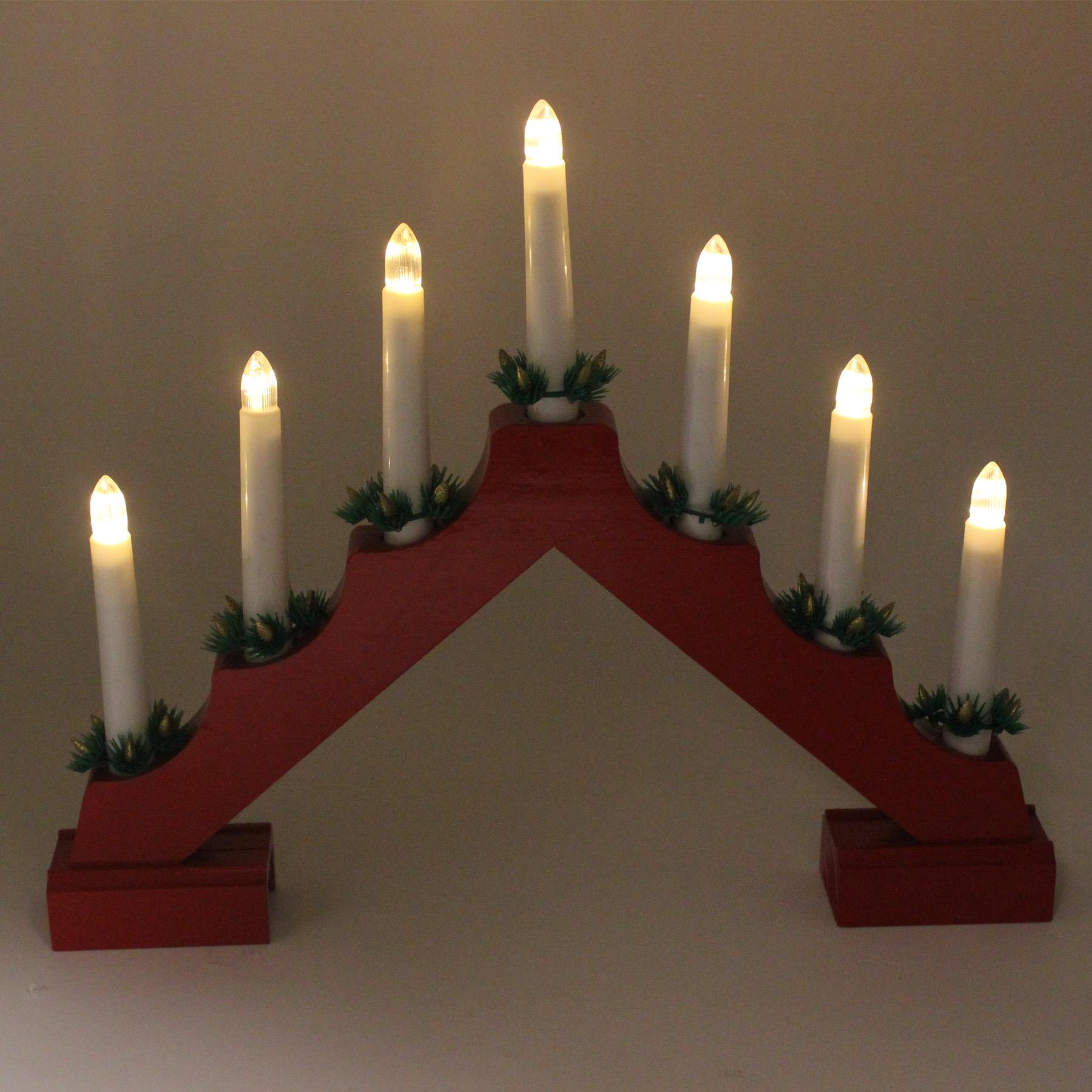 Christmas Decoration Wooden 41cm Battery LED 7 Light Candlebridge - Red