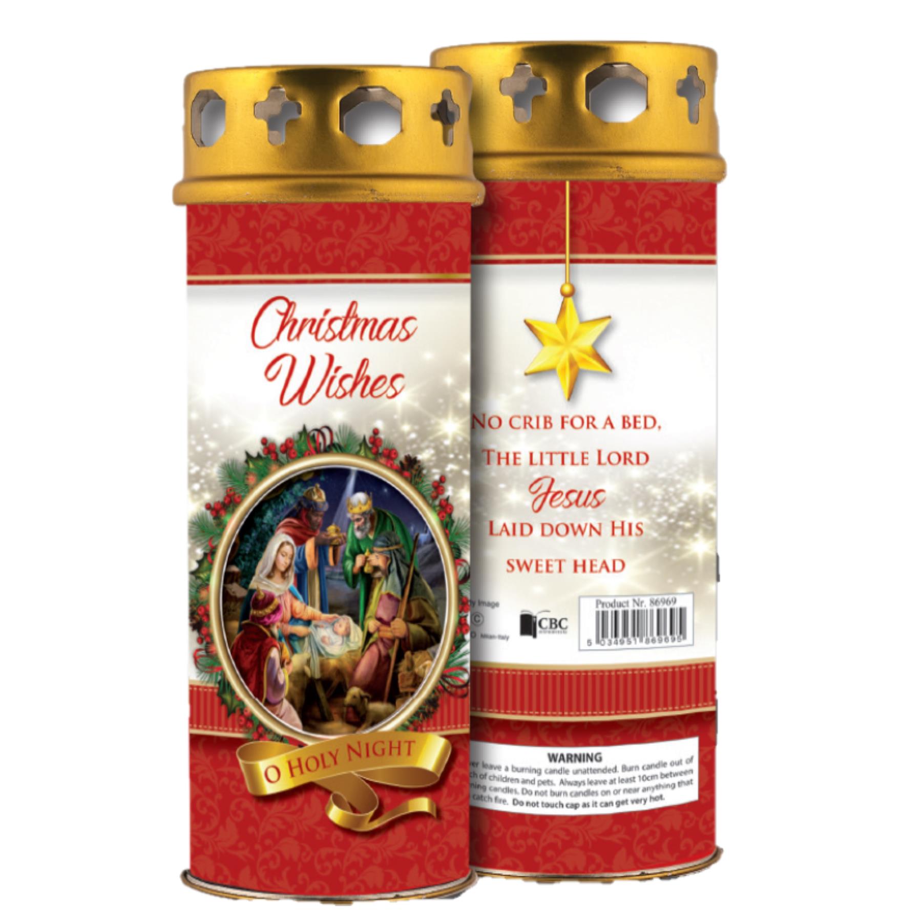 Nativity Pillar Candle and Windproof Cap - Christmas Wishes - Red