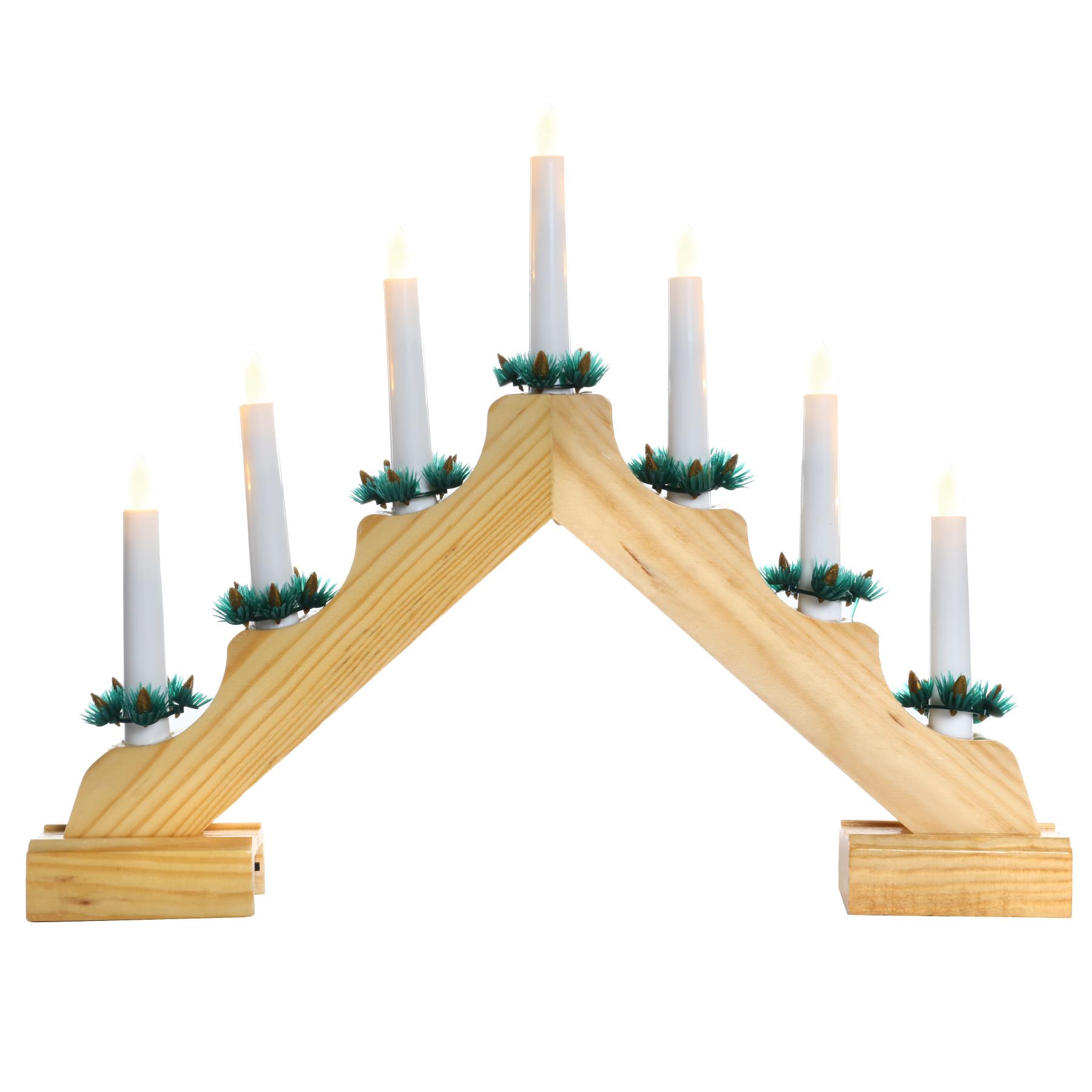 Christmas Decoration Wooden 41cm Battery LED 7 Light Candlebridge - Natural