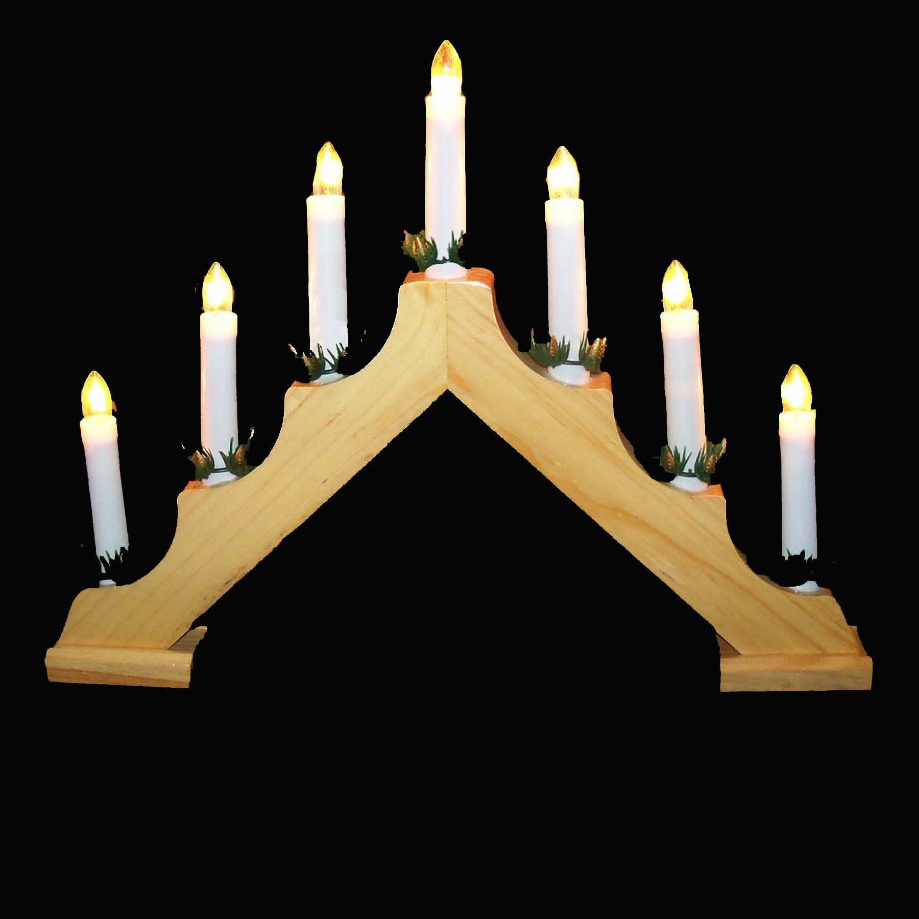 Christmas Candlebridge Decoration Wooden 41cm Battery LED 7 Light - Natural
