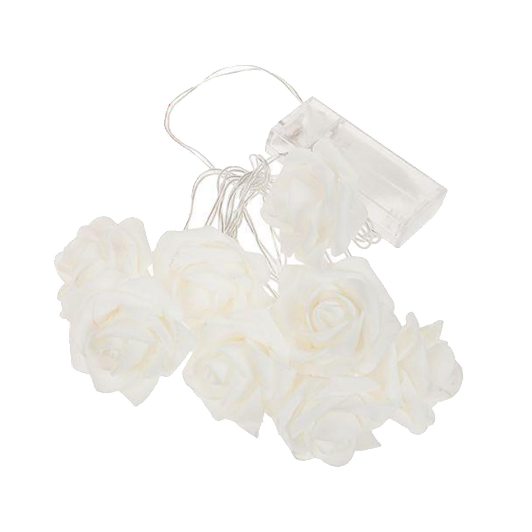 8 Pack Artificial Foam White Rose Battery String Lights Wedding Valentines Day