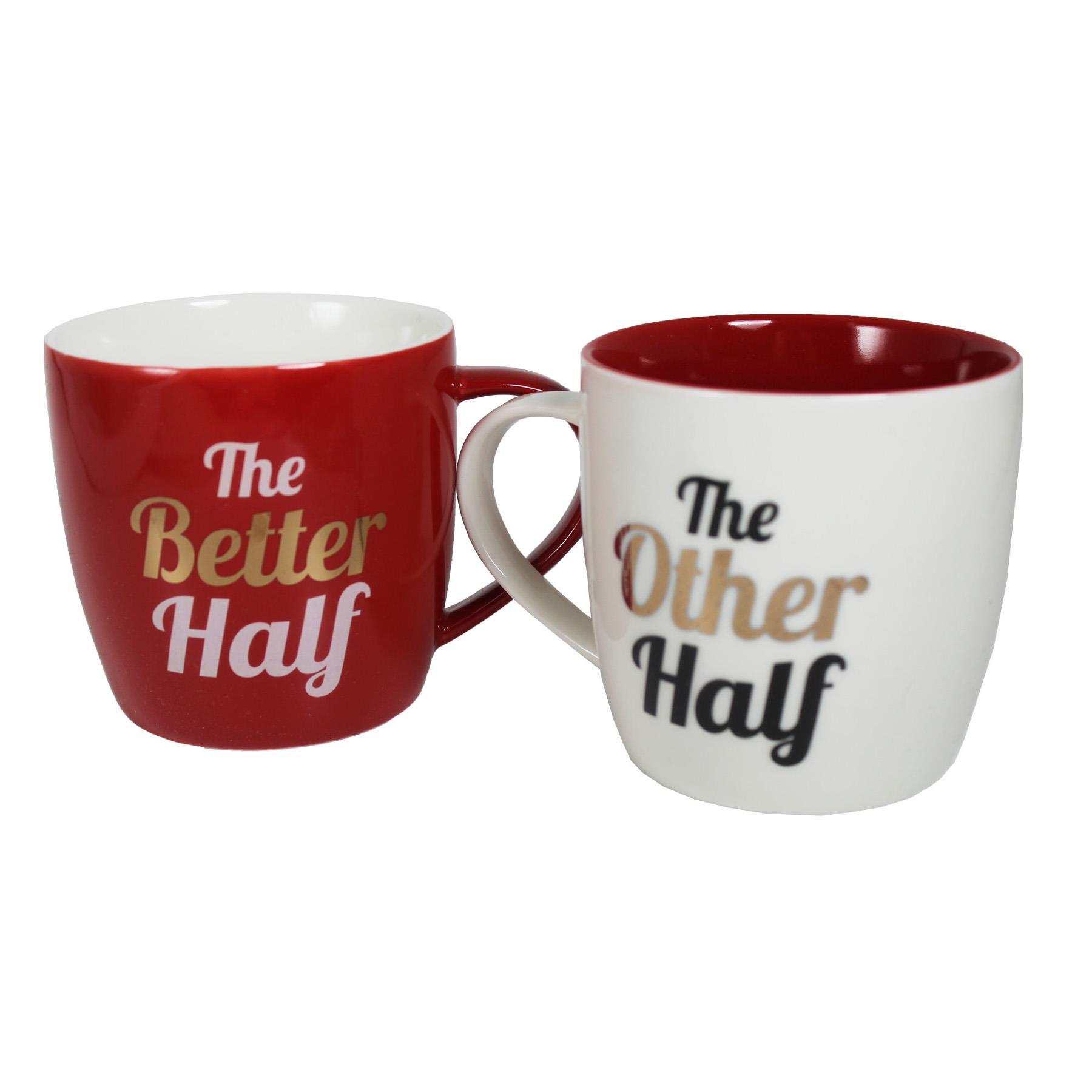 Set of 2 White / Red Mug Set - The Other Half / The Better Half Valentine's Day