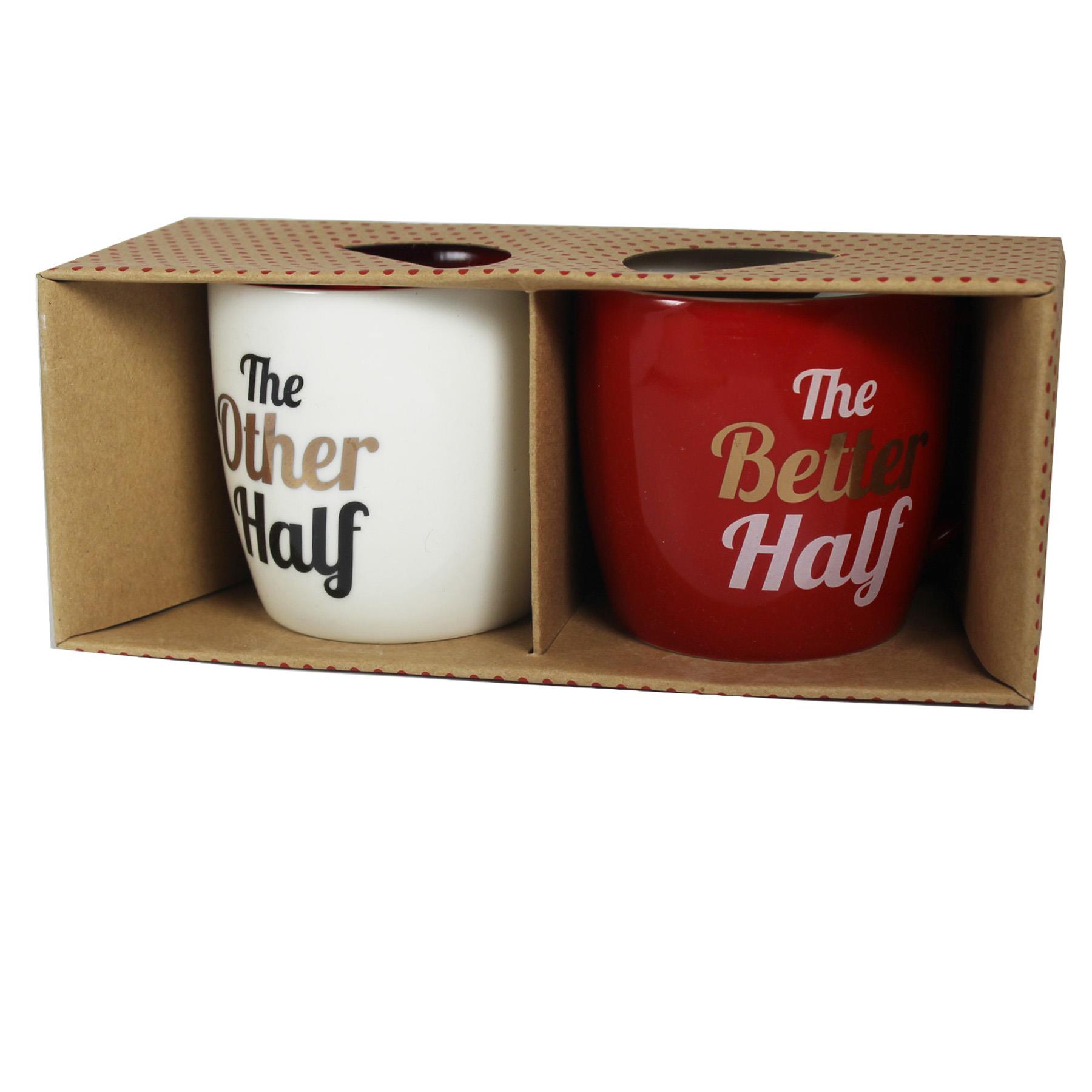 Set of 2 White / Red Mug Set - The Other Half / The Better Half Valentine's Day
