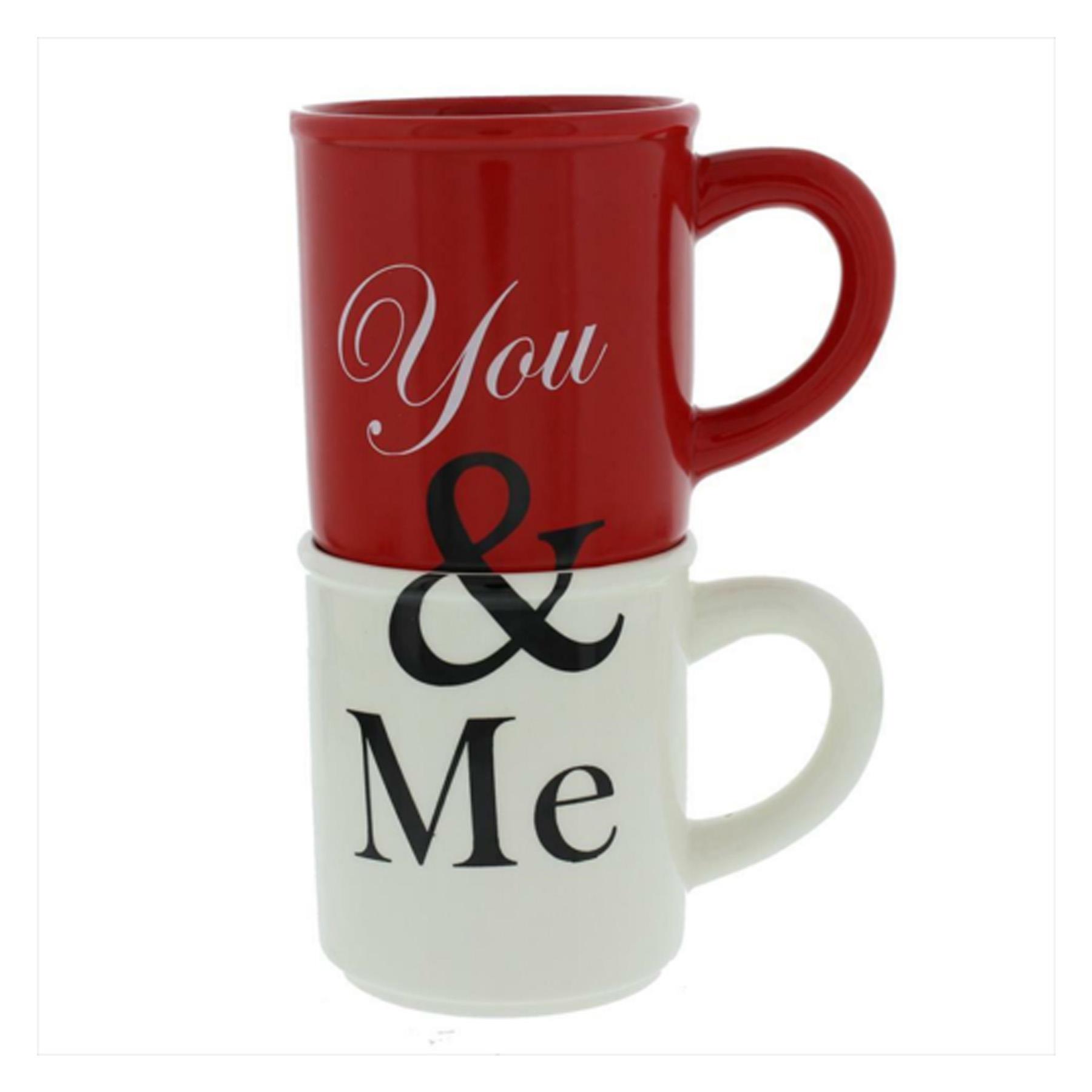 Red / White Set of 2 Stackable Mug Set - You and Me Valentine's Day Gift
