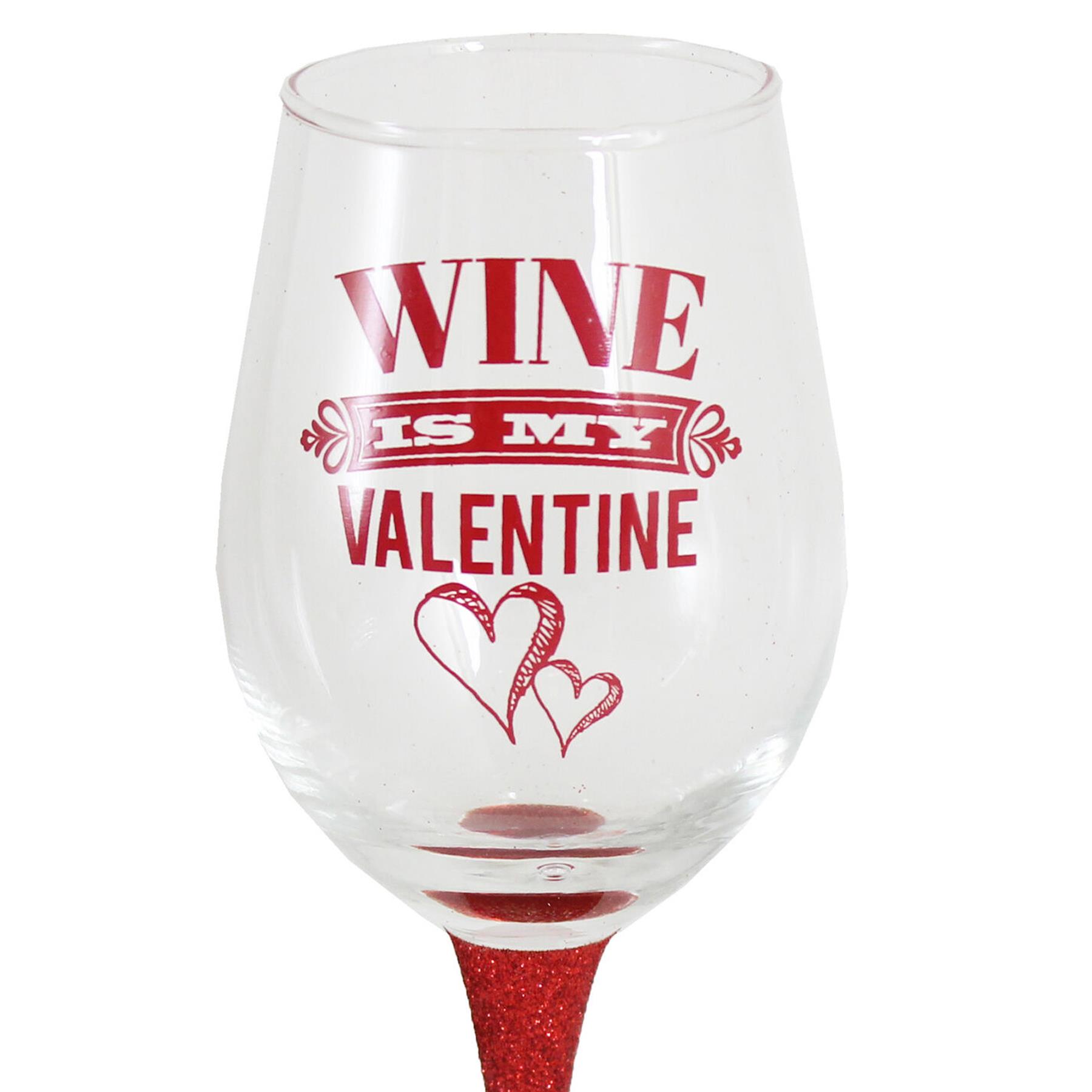 Valentines Wine Glass with Red Stem Wine is my Valentine