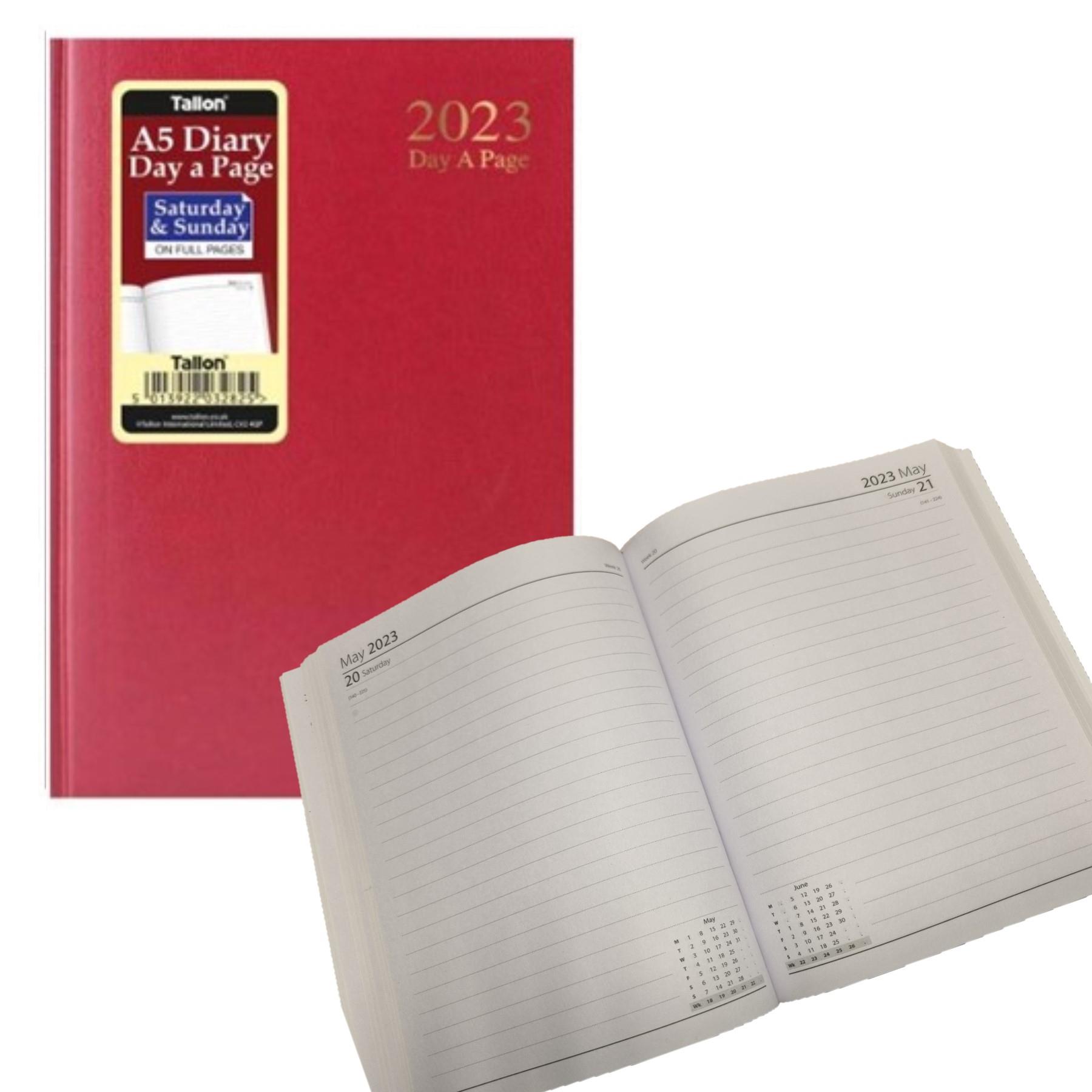 2023 A5 Hardback Day a Page FULL Sat/Sun Diary 3282 - Red