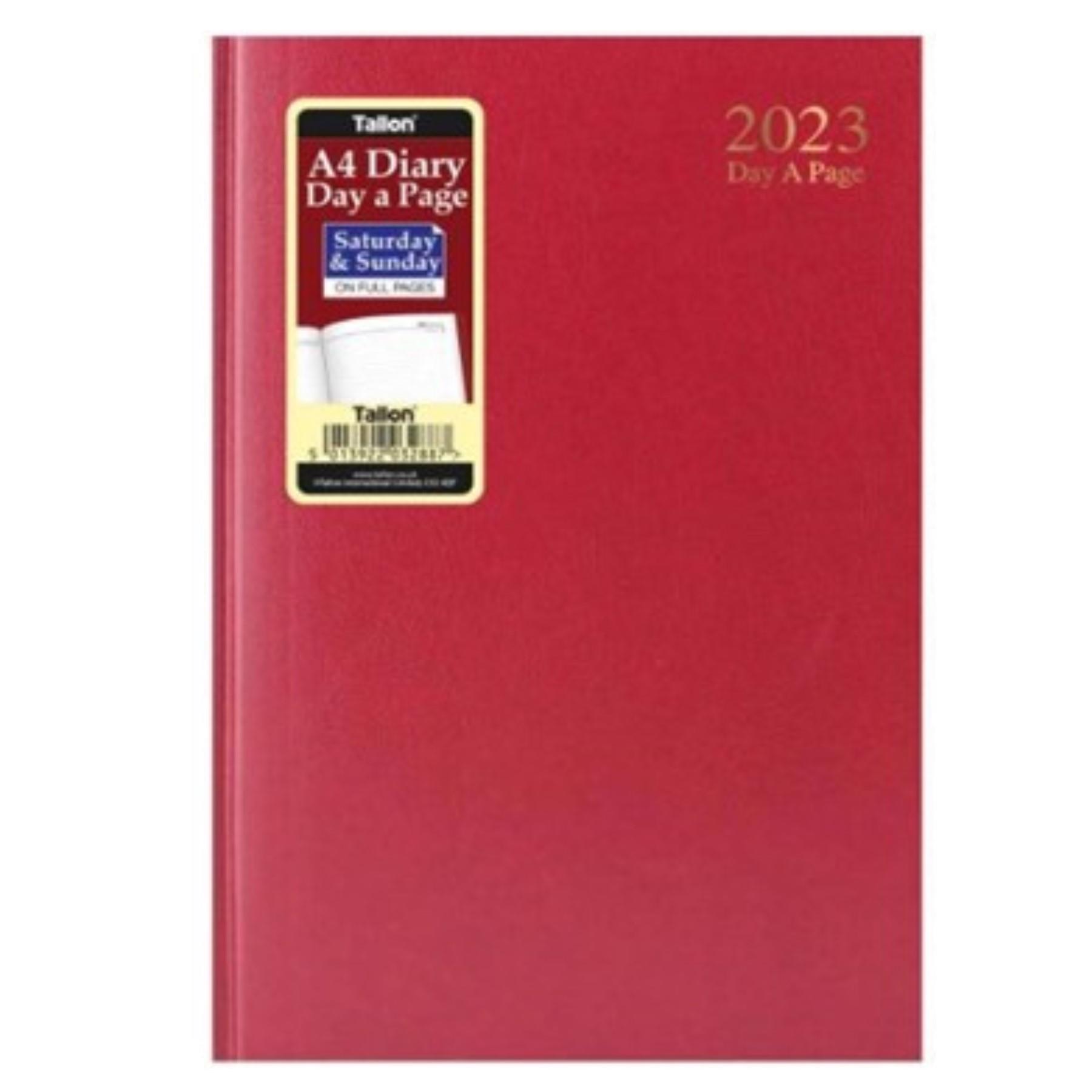 2023 A4 Hardback Day a Page FULL Sat/Sun Diary 3288 - Red