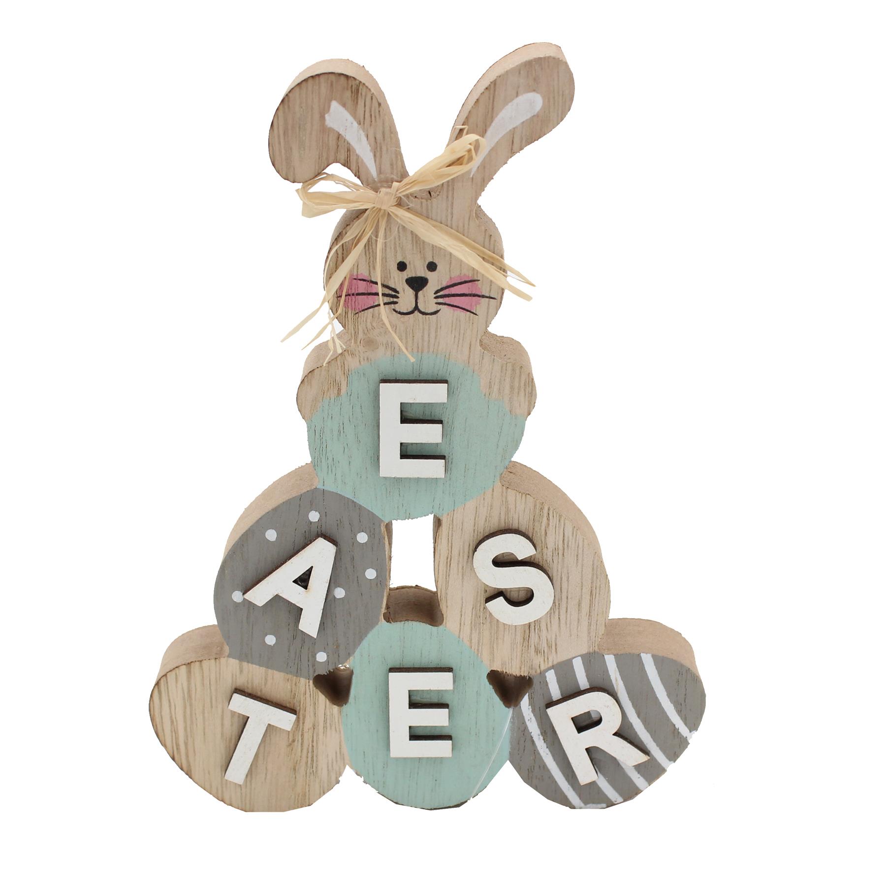 Easter Art Deco Decorations - Bunny / Green Egg Wooden Tower