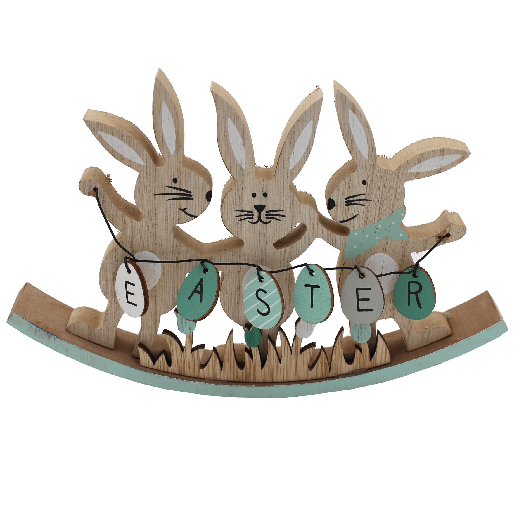 Easter Art Deco Decorations - MDF Rocking Bunny Easter Plaque Green