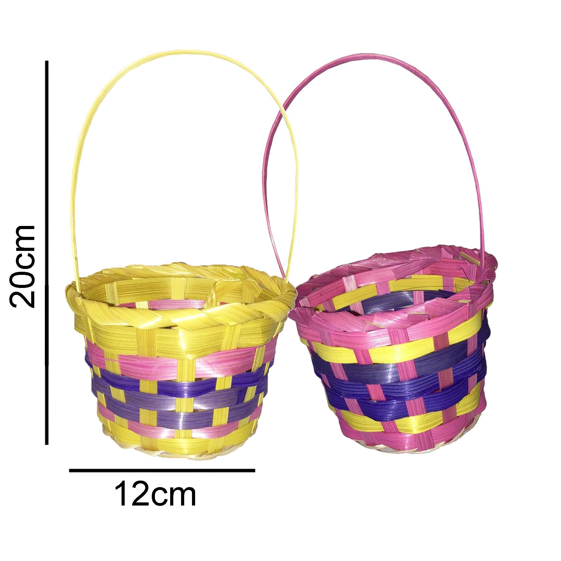 Easter Woven Mini Baskets Buckets Set of 2 Egg Hunt - Pink / Yellow Mix