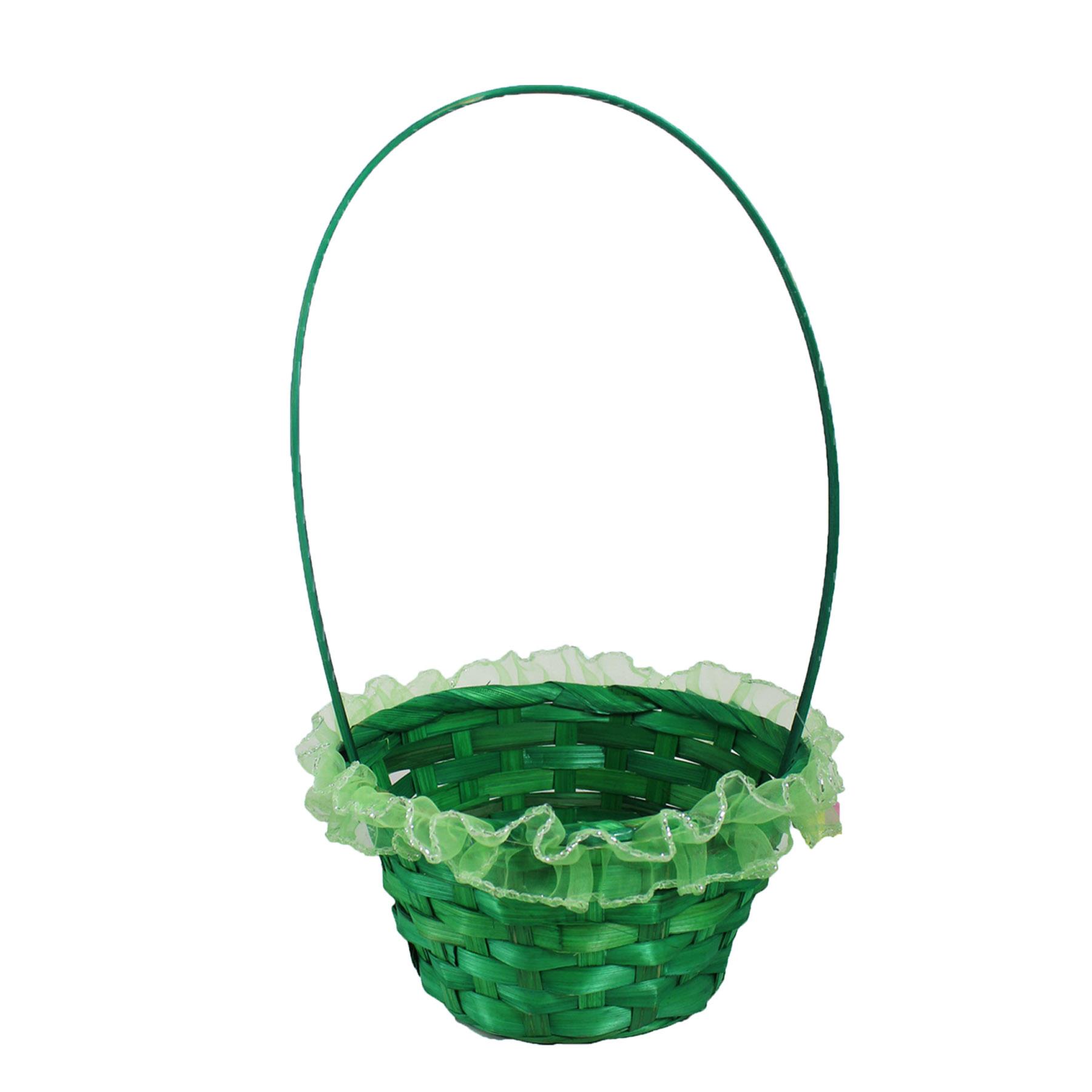 Easter Baskets, Buckets, Accessories - Green Frilly Wicker Basket