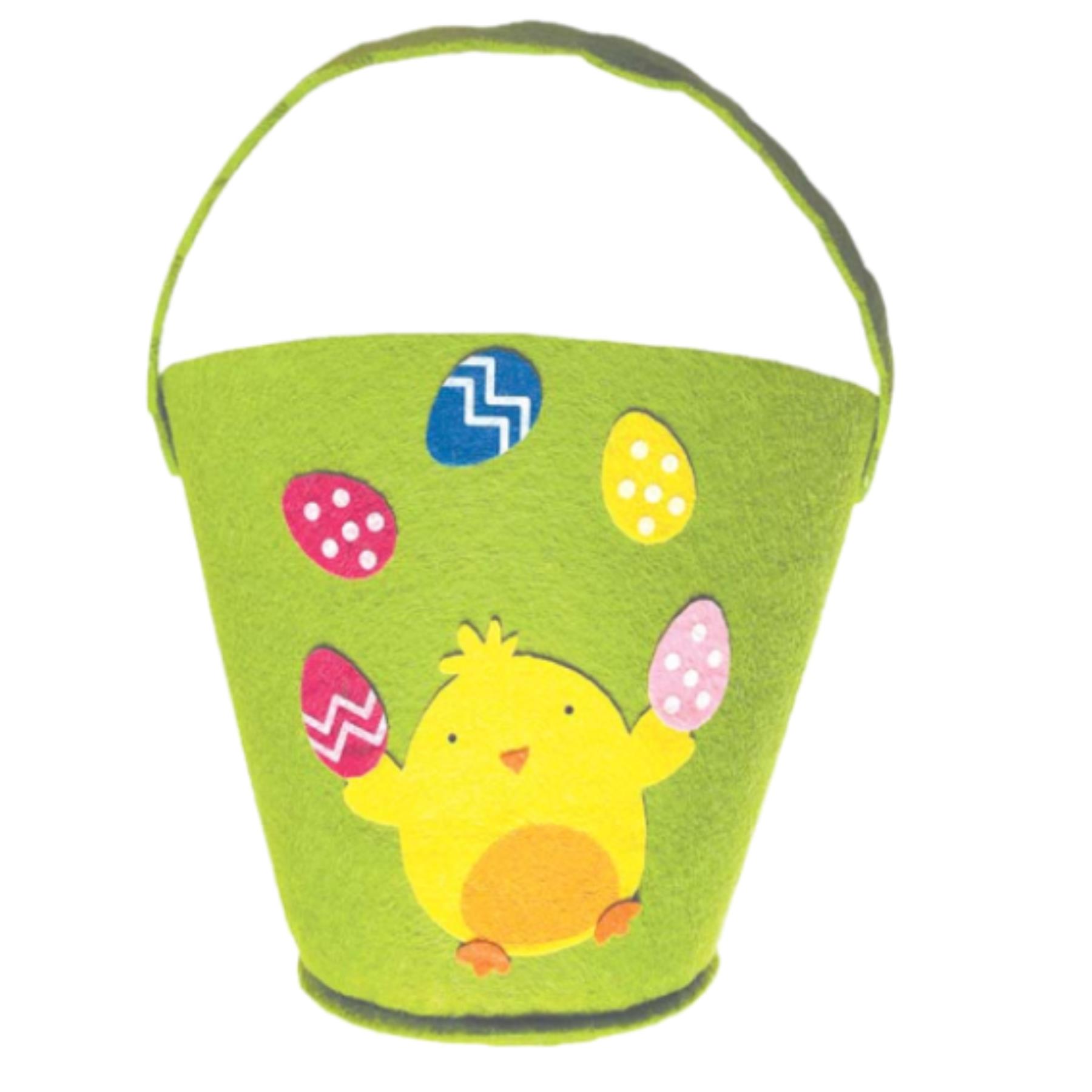 Easter Baskets, Buckets, Egg Hunt Accessories - Felt Bucket Green Chick