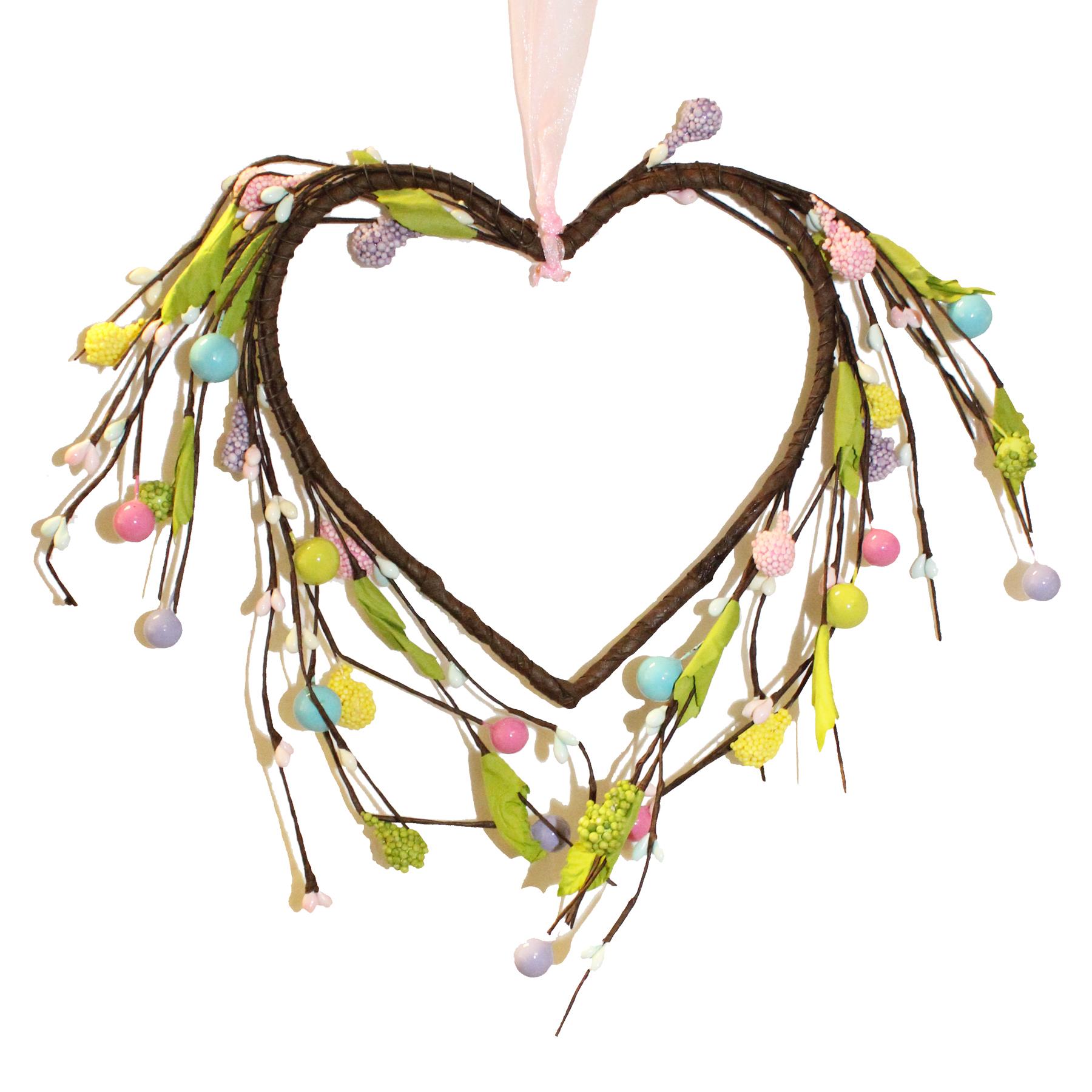 Easter Art Deco Decorations, Room Ornament - Spring Berry Heart Wreath