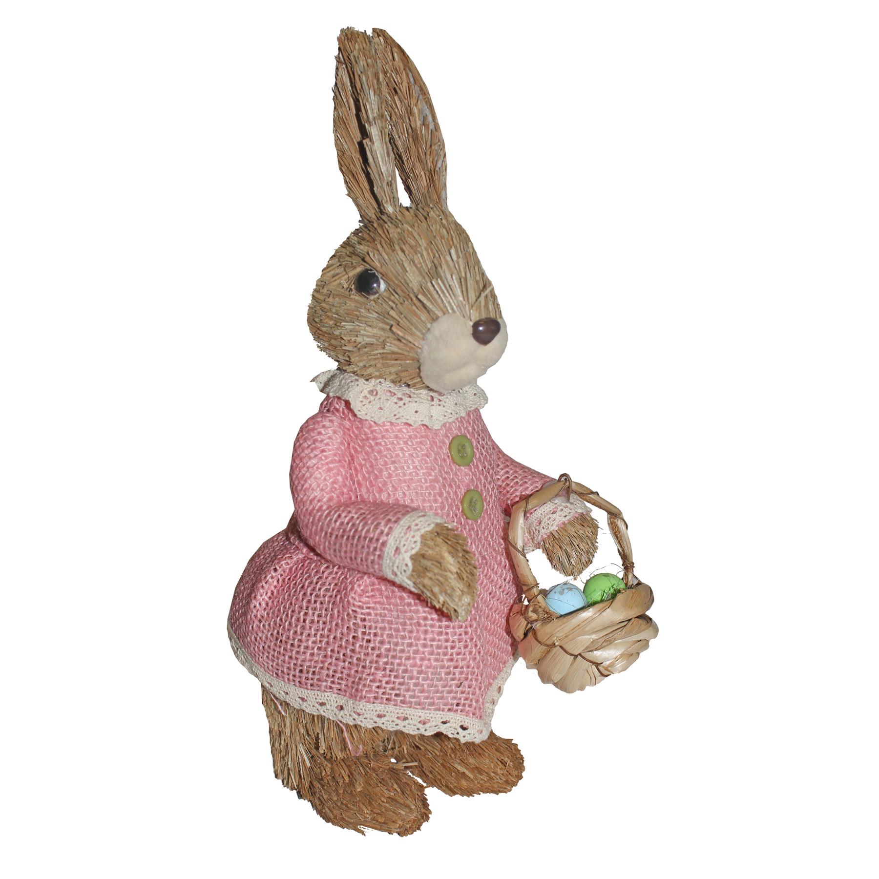 Easter Art Deco Bunny Decoration Room Ornament - Girl Bunny with Basket Pink