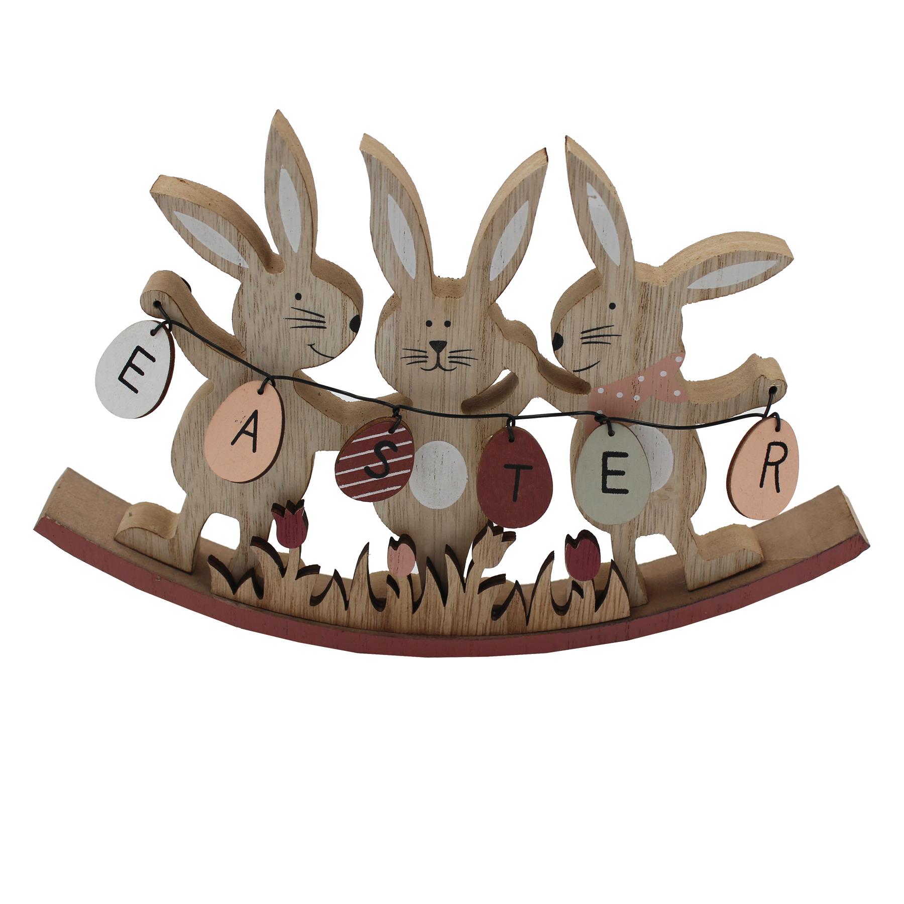 Easter Art Deco Decorations - MDF Rocking Bunny Easter Plaque Peach
