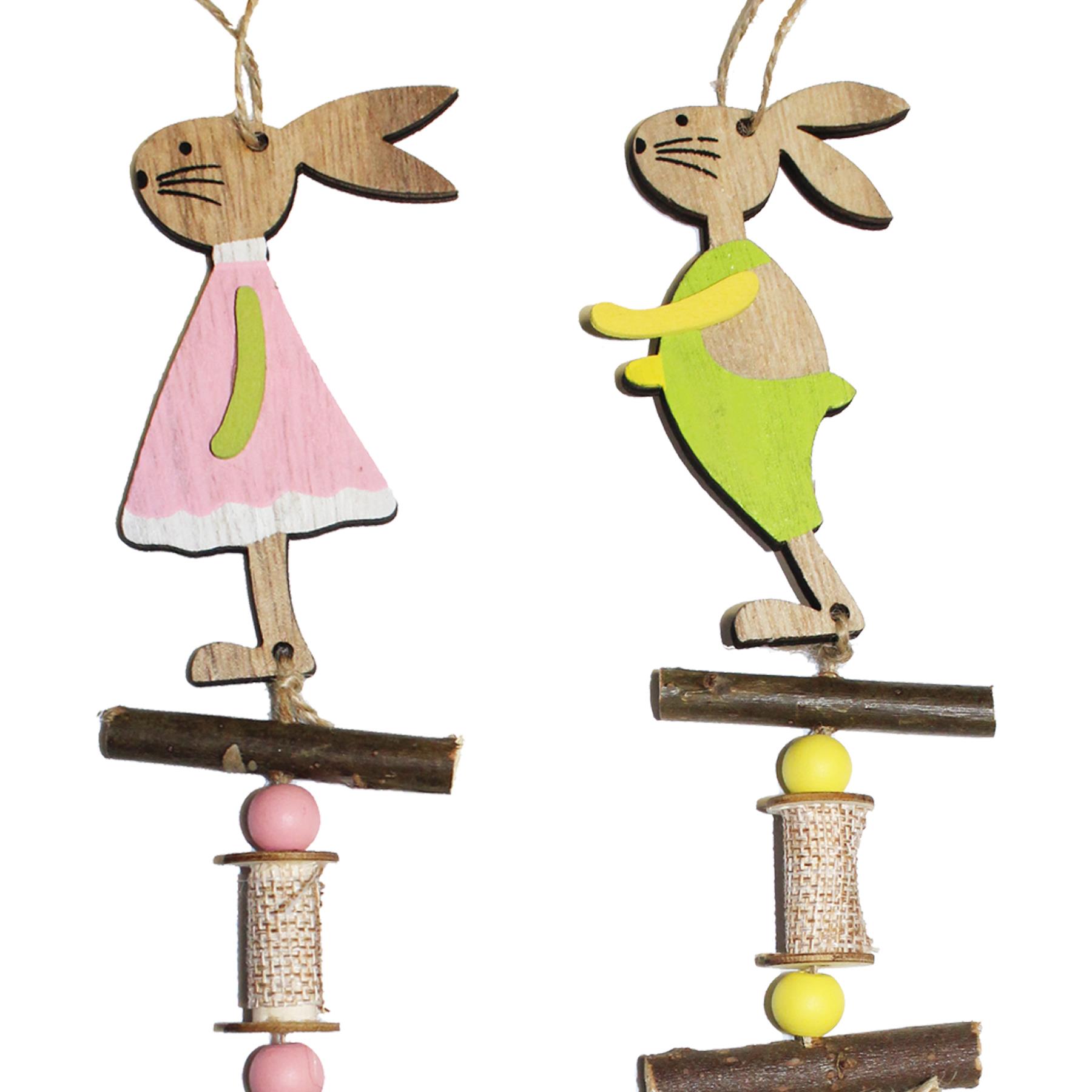 Easter Art Deco Decorations, Room Ornament - 2 x 30cm MDF Hanging Bunny